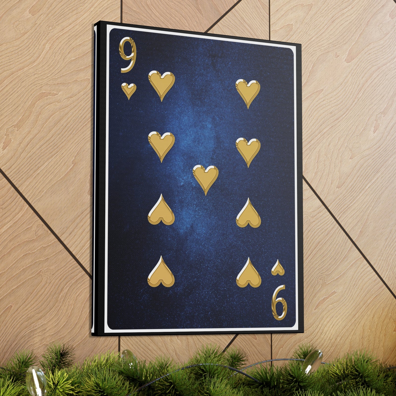 Nine Of Hearts Space Background Playing Card Canvas Wall Art for Home Decor Ready-to-Hang-Express Your Love Gifts