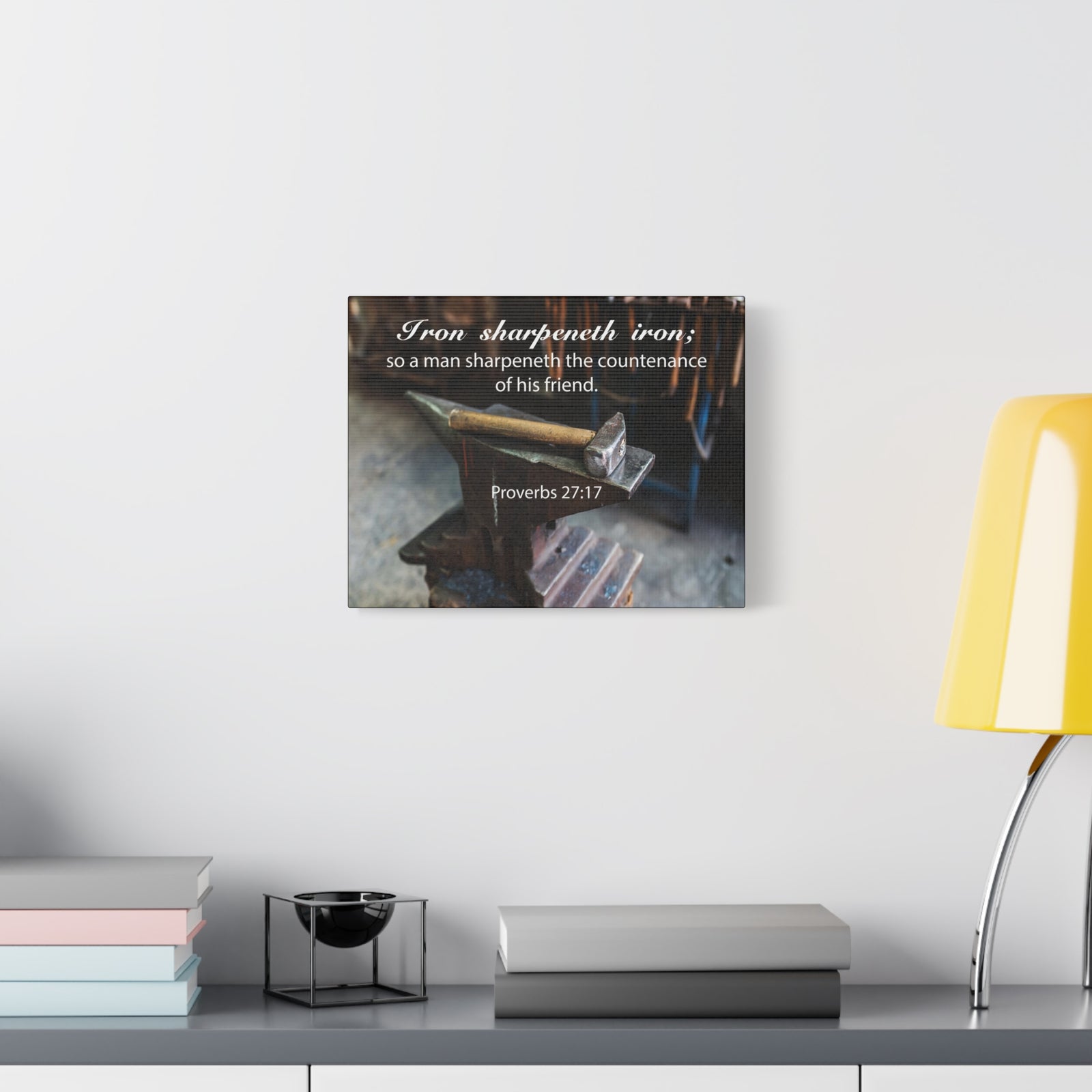 Scripture Canvas Iron Sharpeneth Iron Proverbs 27:17 Christian Wall Art Bible Verse Print Ready to Hang-Express Your Love Gifts