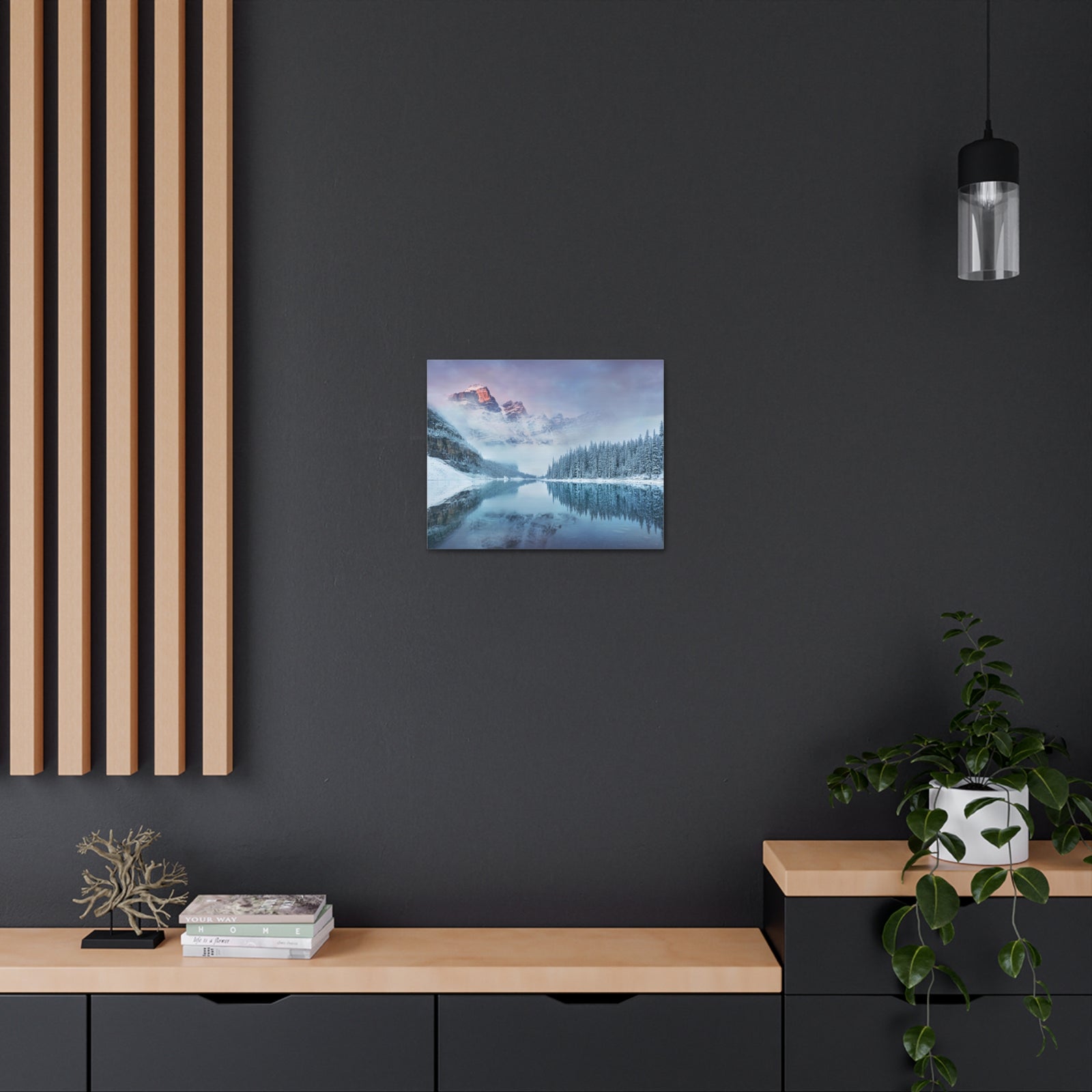 Mountain Winter Lake Pine Tree Nature Wilderness Photography Canvas Wall Art for Home Decor Ready-to-Hang-Express Your Love Gifts