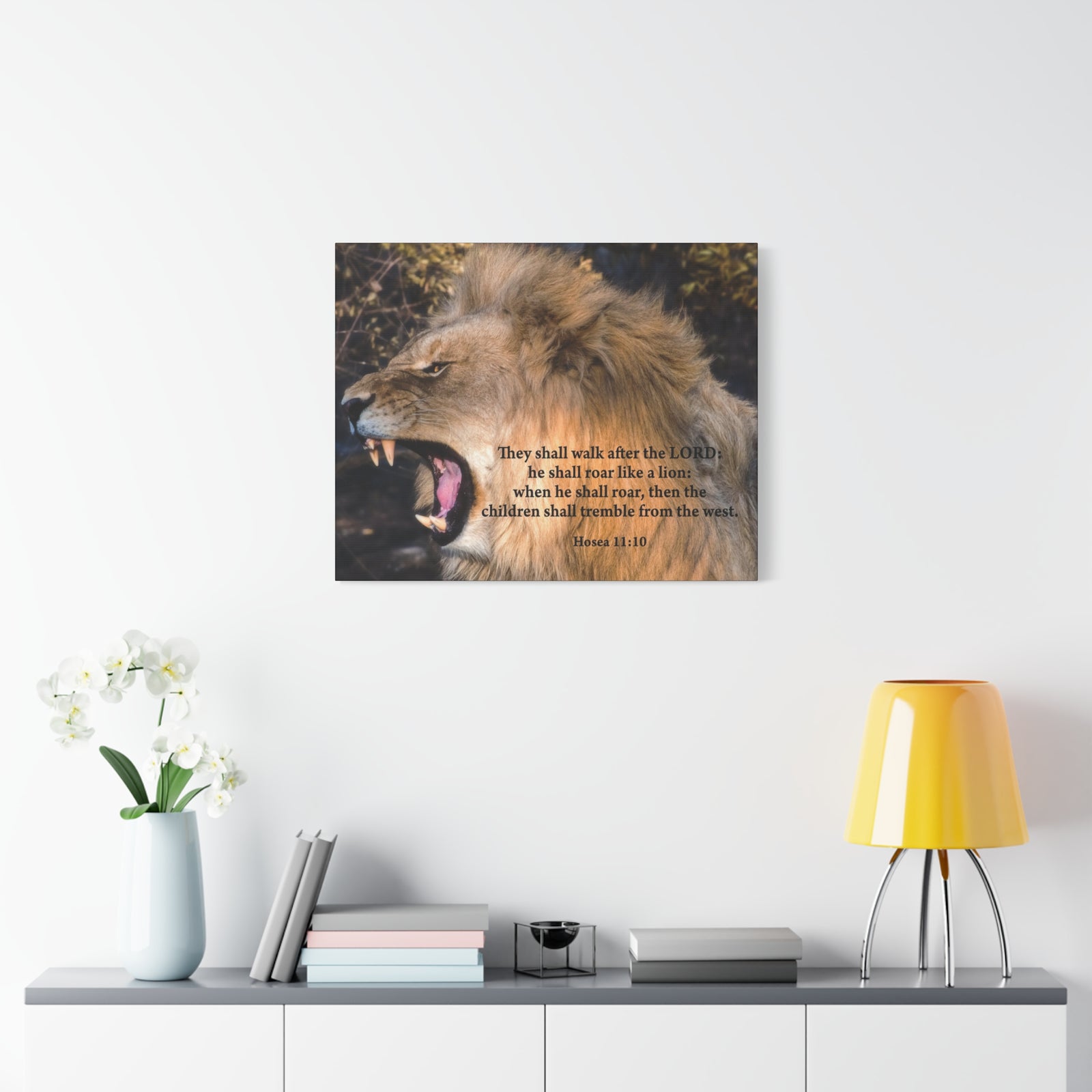 Scripture Canvas Roaring Lion of Judah Hosea 11:10 Christian Wall Art Bible Verse Print Ready to Hang-Express Your Love Gifts