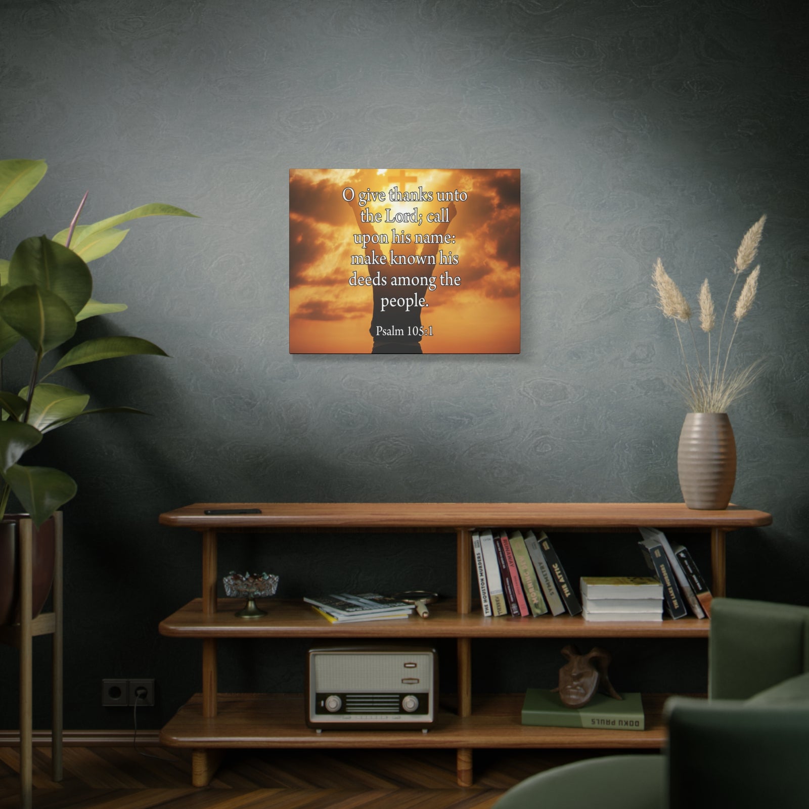 Bible Verse Canvas Give Thanks Unto the Lord Psalm 105:1Christian Home Decor Scripture Art-Express Your Love Gifts