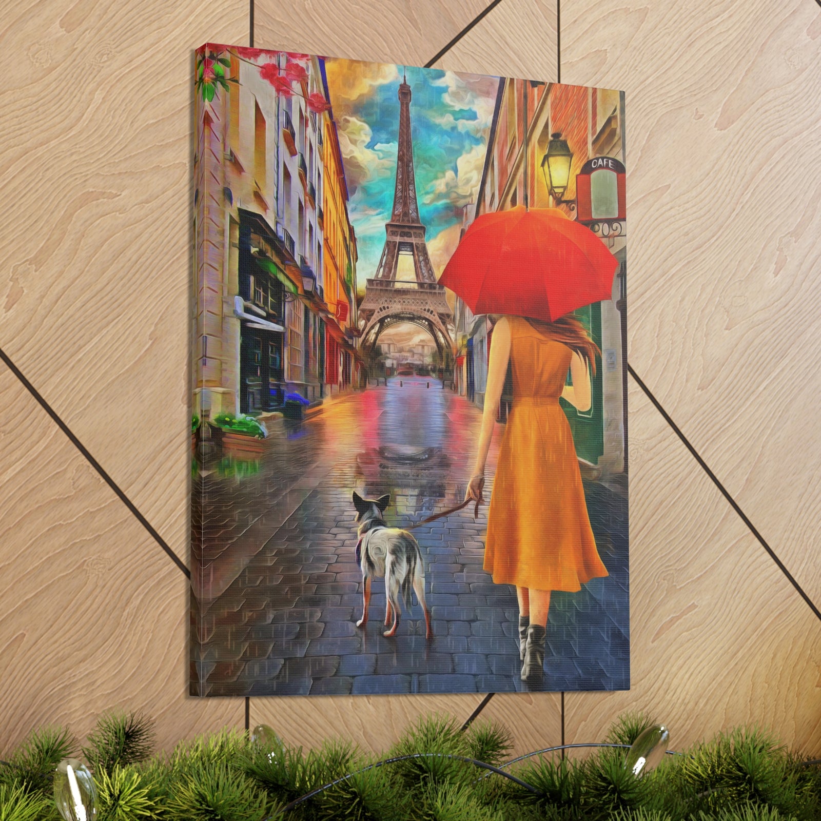 Paris Yellow Dress Red Umbrella Paris Eiffel Tower Couple France Canvas Artwork High-Quality Breathtaking French City for Home Decor Ready to Hang-Express Your Love Gifts