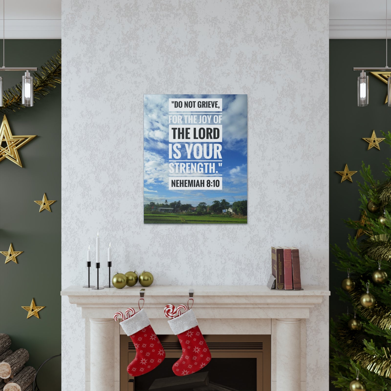 Scripture Canvas The Joy Of The Lord Nehemiah 8:10 Christian Wall Art Bible Verse Print Ready to Hang-Express Your Love Gifts
