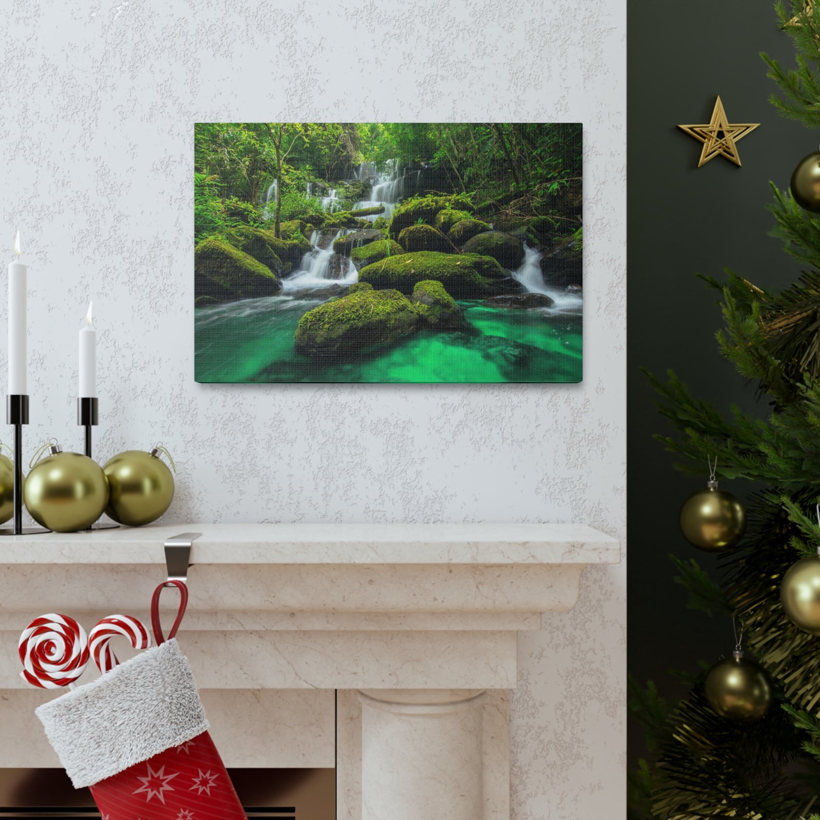 Jungle Waterfall In Thailand Modern Multicolor Scenic Nature Photography Canvas Home Office Decor Ready to Hang-Express Your Love Gifts