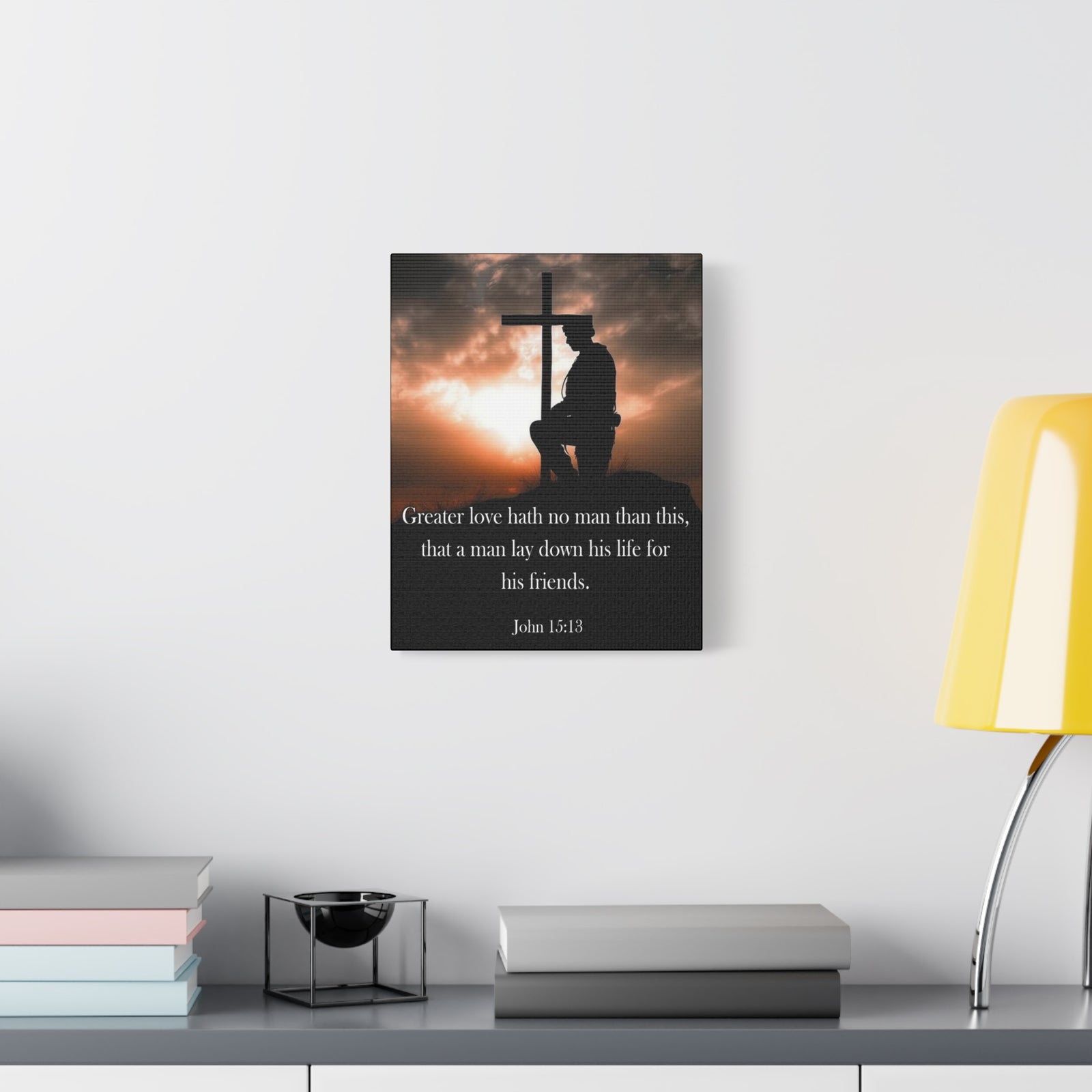 Scripture Walls John 15:13 Greater Love Soldier at Cross Christian Wall Art Print Ready to Hang Unframed-Express Your Love Gifts