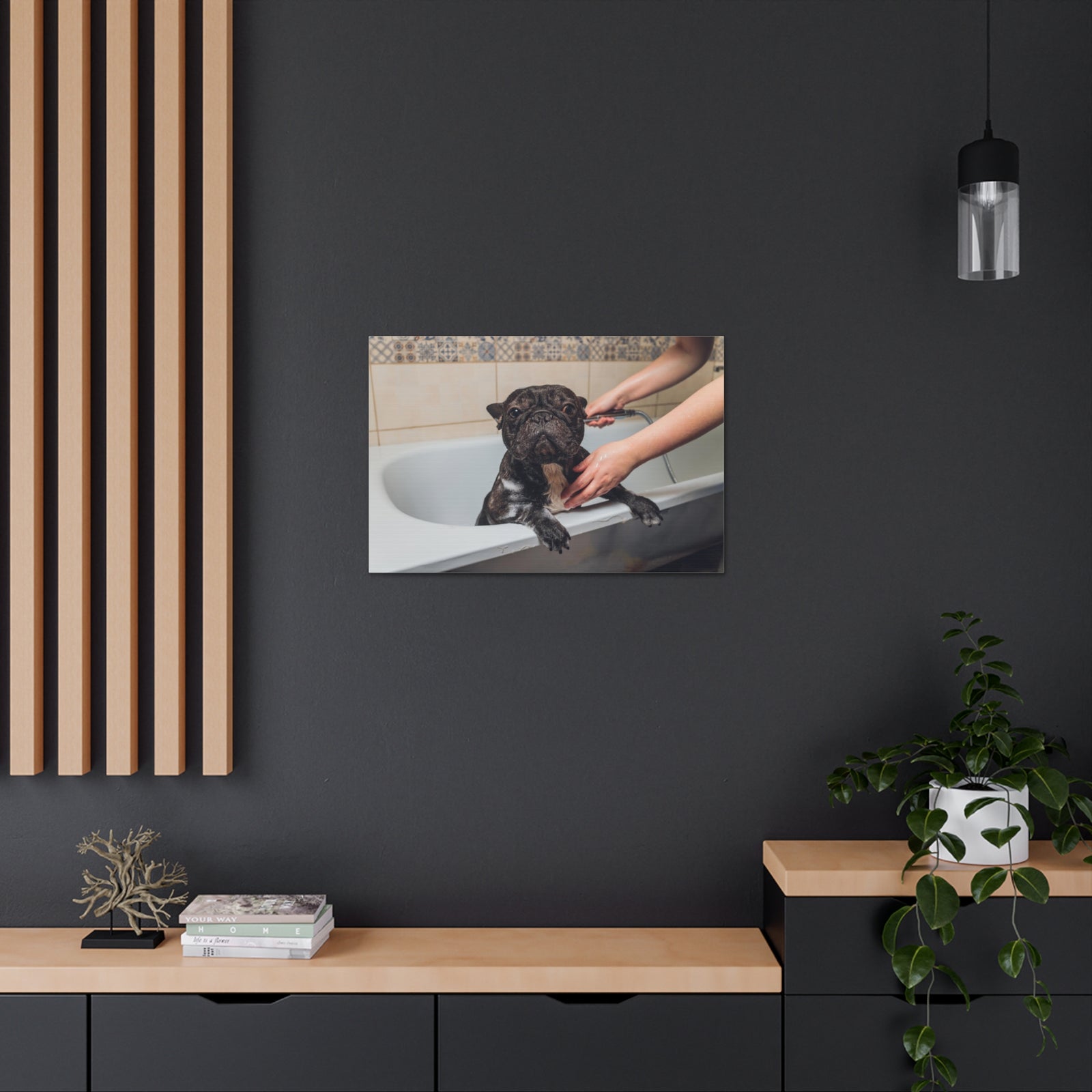 Cute French Bulldog Bath Canvas Wall Art for Home Decor Ready-to-Hang-Express Your Love Gifts