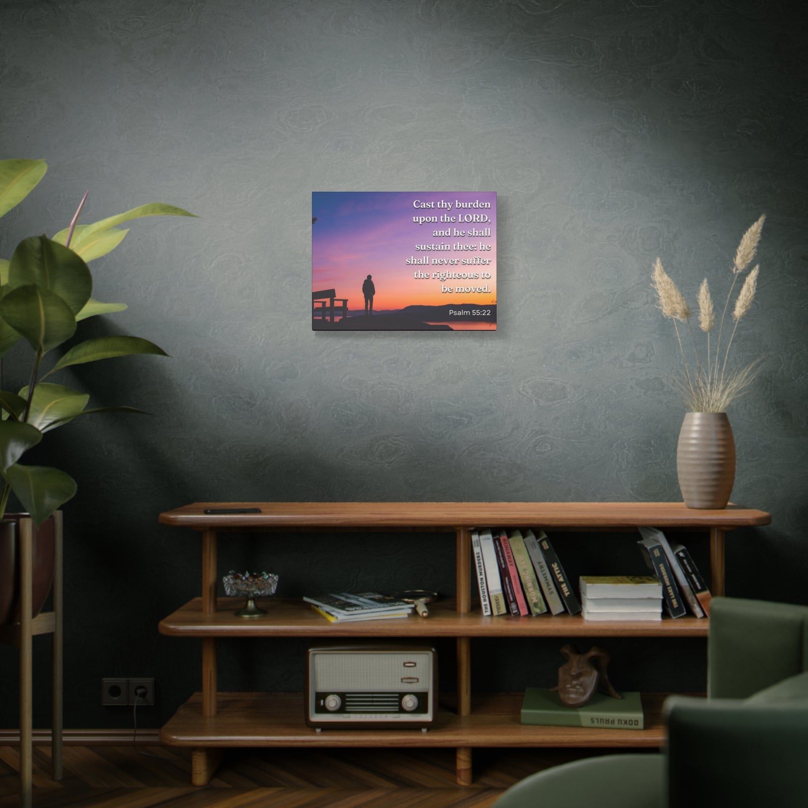 Scripture Canvas The Righteous Psalm 55:22 Christian Wall Art Bible Verse Print Ready to Hang-Express Your Love Gifts
