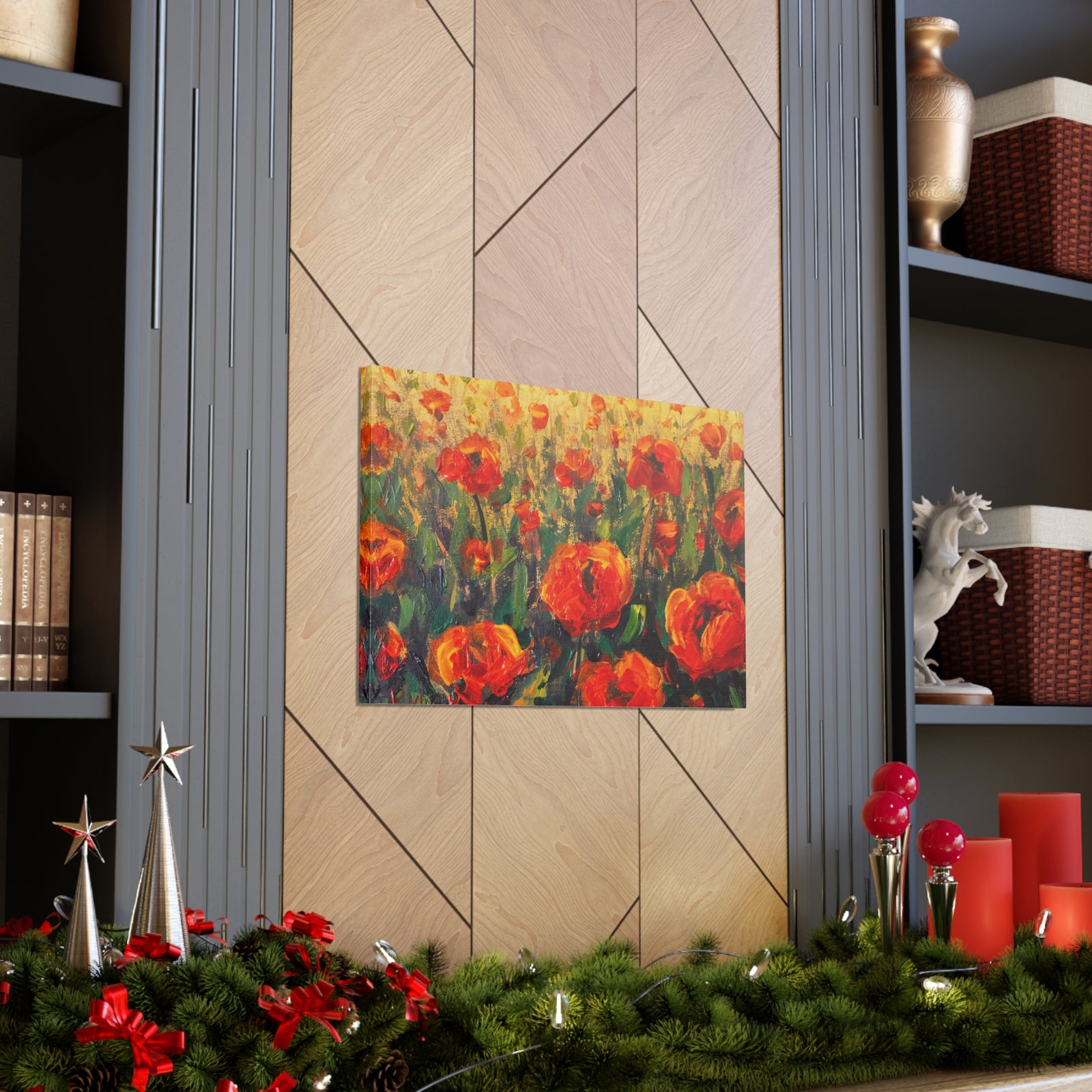 Red Large Poppies In Green Grass Flower Canvas Wall Art for Home Decor Ready-to-Hang-Express Your Love Gifts