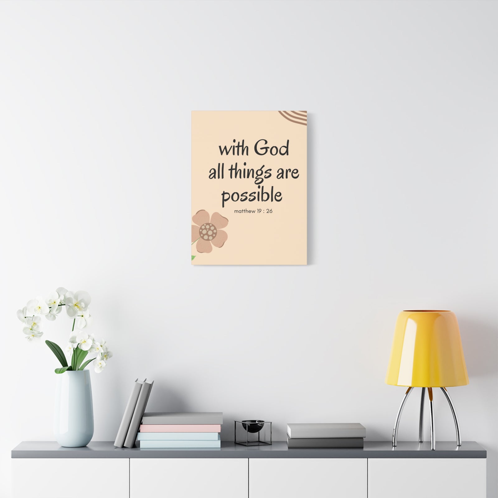 Scripture Canvas All Things Are Possible Matthew 19:26 Brown Flower Christian Wall Art Bible Verse Print Ready to Hang-Express Your Love Gifts