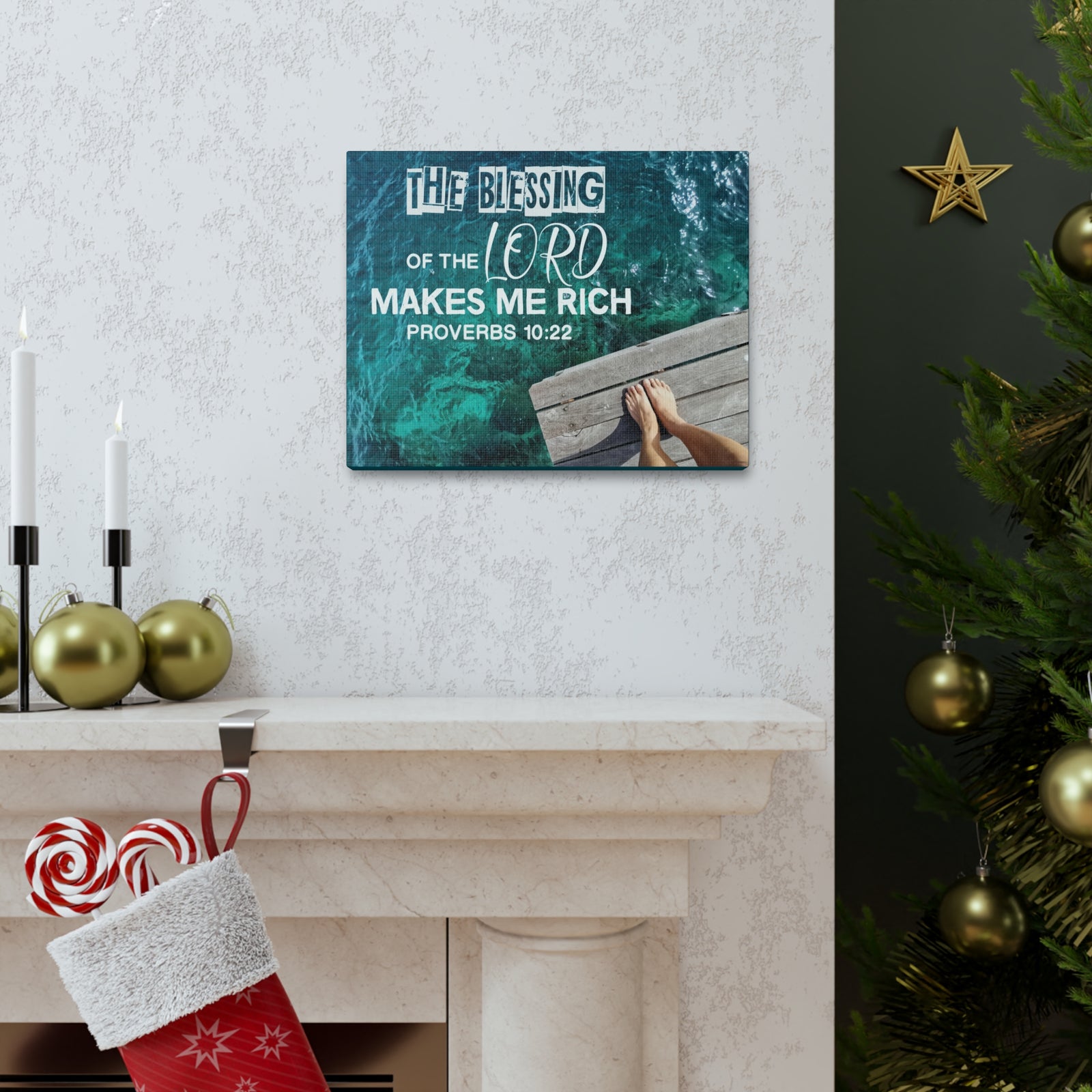 Scripture Canvas The Blessing of The Lord Proverbs 10:22 Wall Art Bible Verse Print Ready to Hang-Express Your Love Gifts