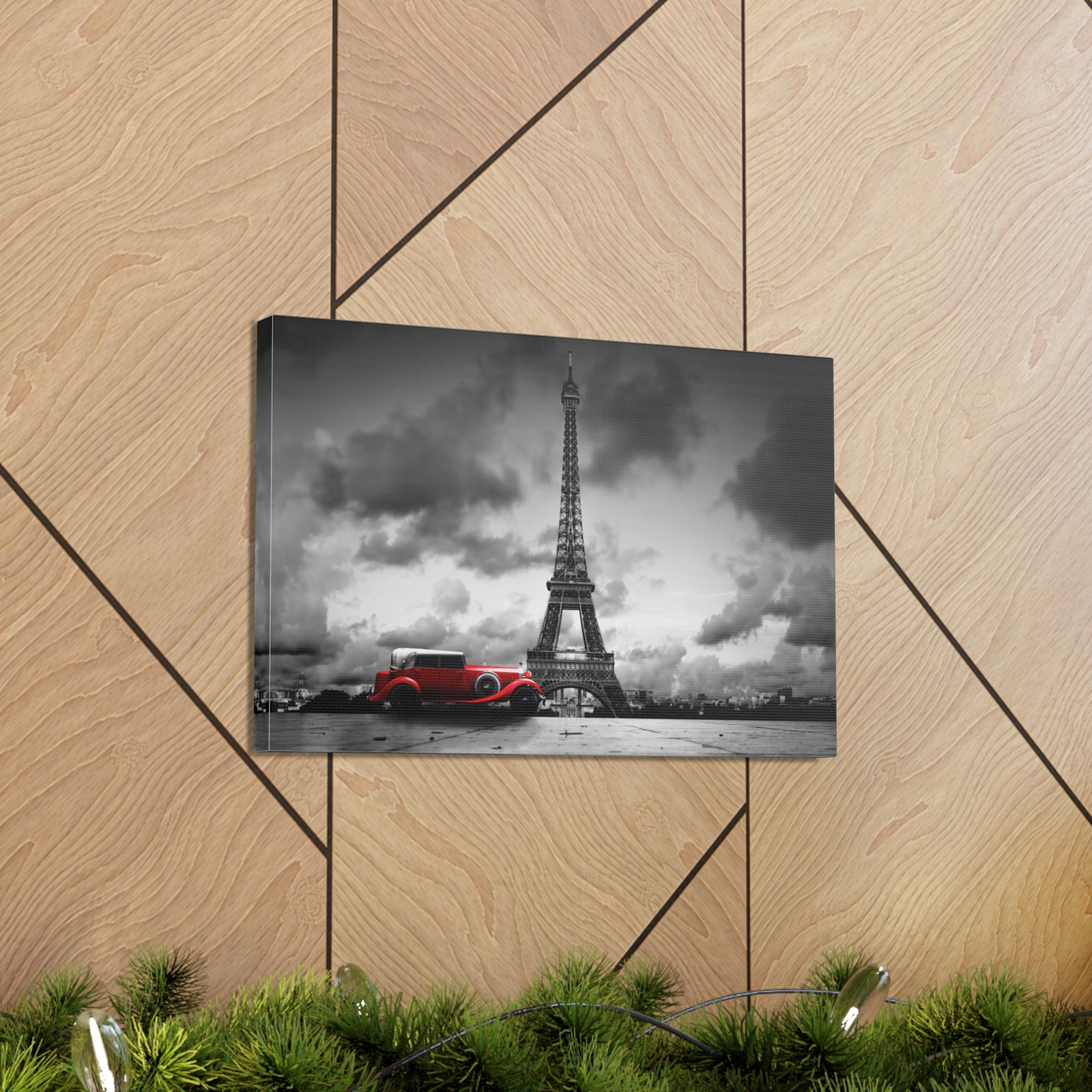 Eiffel Tower And Red Retro Car, France Canvas Artwork High-Quality Breathtaking French City for Home Decor Ready to Hang -Express Your Love Gifts