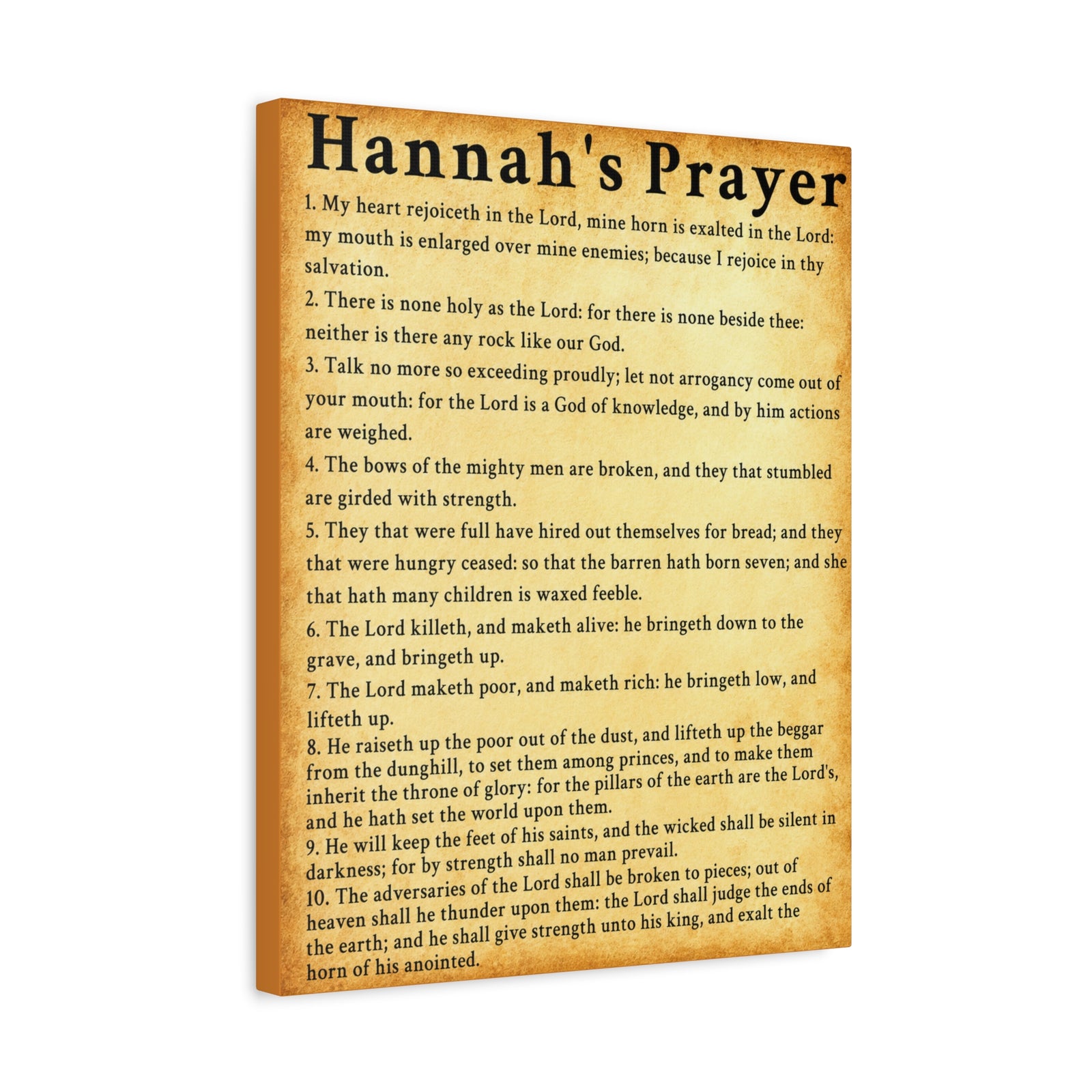 Scripture Walls Hannah's Prayer 1 Samuel 2:1–10 Gold Bible Verse Canvas Christian Wall Art Ready to Hang Unframed-Express Your Love Gifts