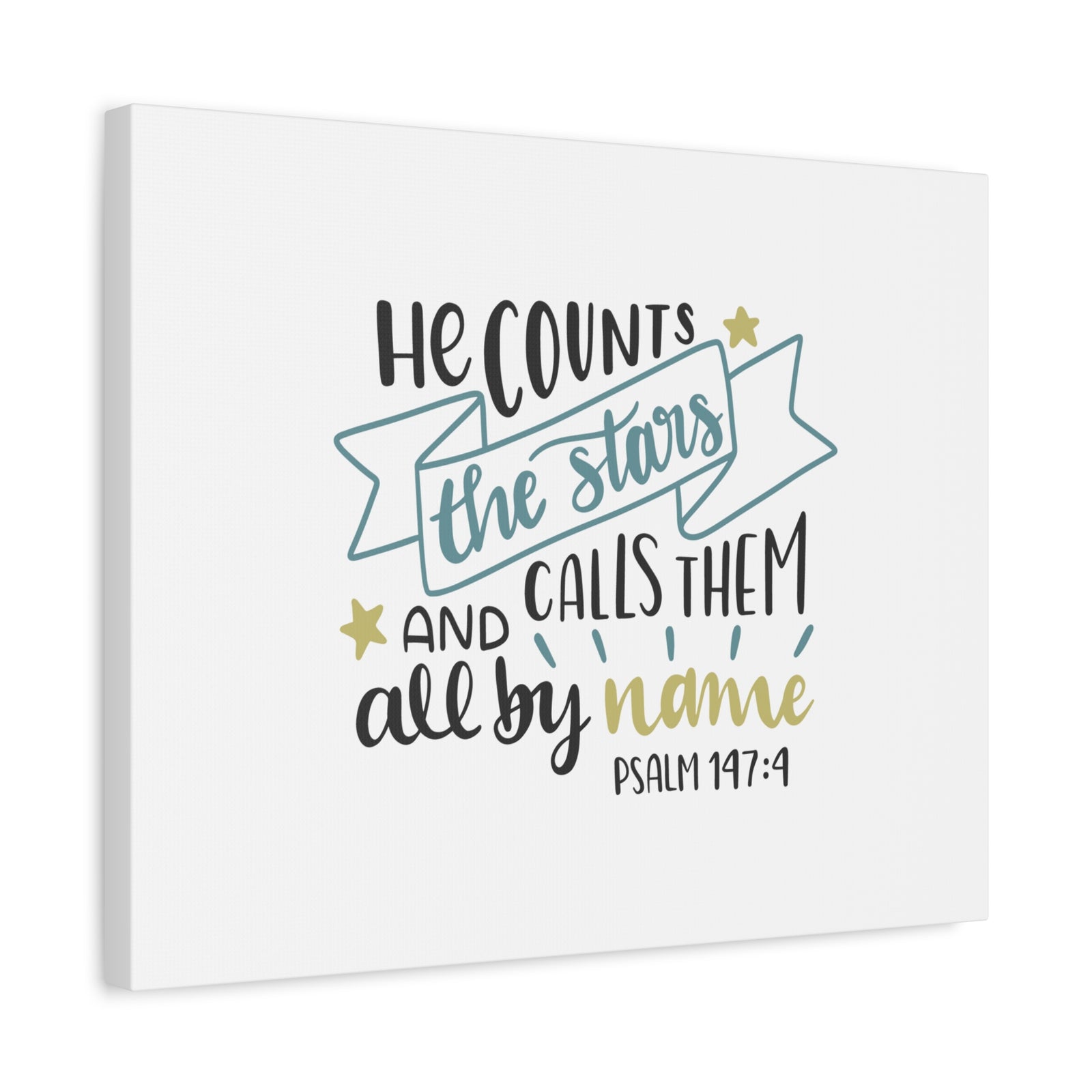 Scripture Canvas All By Name Psalm 147:4 Christian Wall Art Bible Verse Print Ready to Hang-Express Your Love Gifts