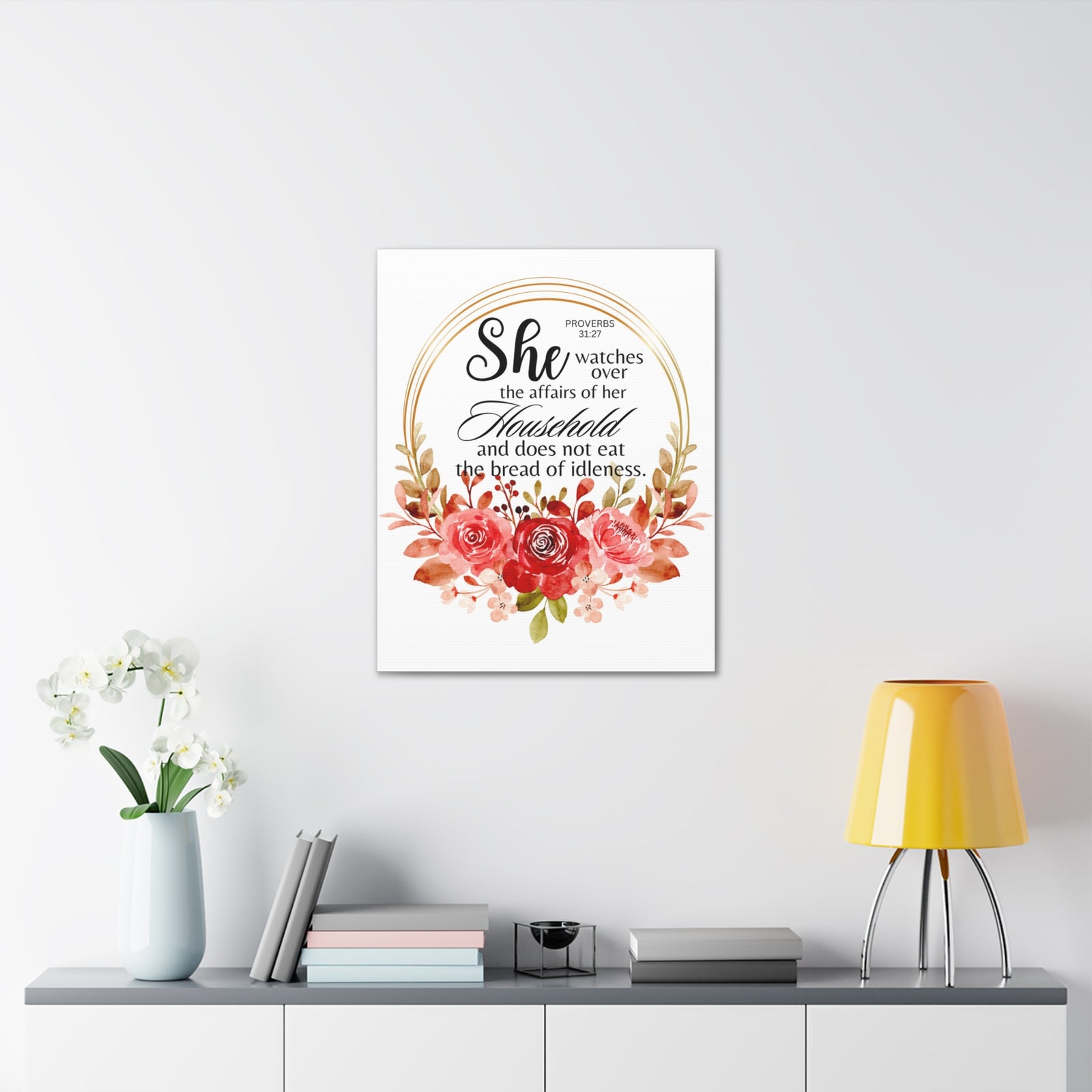 Scripture Walls Proverbs 31:27 She Watches Over Her Household Bible Verse Canvas Christian Wall Art Ready to Hang Unframed-Express Your Love Gifts