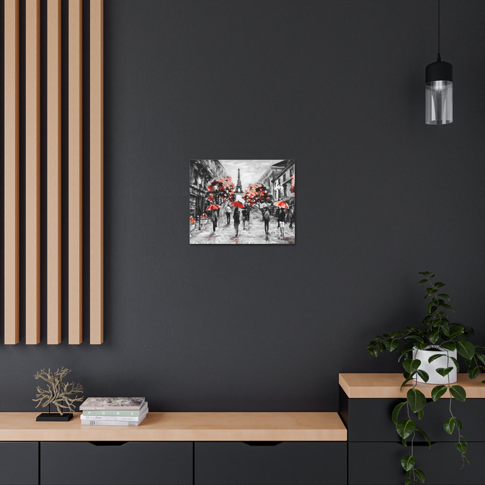 Eiffel Tower Street View Umbrella Paris France Canvas Artwork High-Quality Breathtaking French City for Home Decor Ready to Hang-Express Your Love Gifts