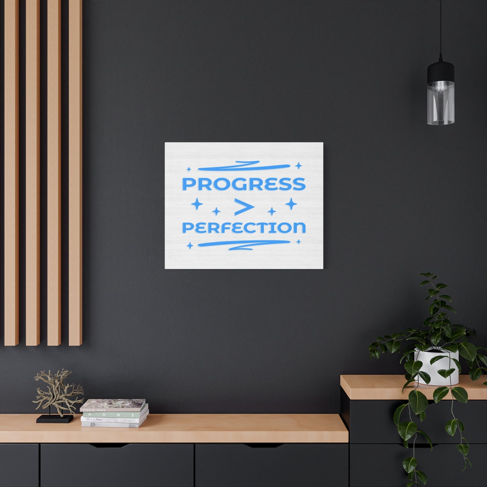 Progress > Perfection Inspirational Motivational Quote Canvas Wall Art for Home Decor Ready-to-Hang-Express Your Love Gifts
