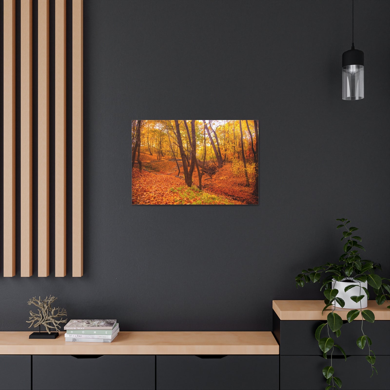 Fall Orange Tree Forest Nature Wilderness Photography Canvas Wall Art for Home Decor Ready-to-Hang-Express Your Love Gifts