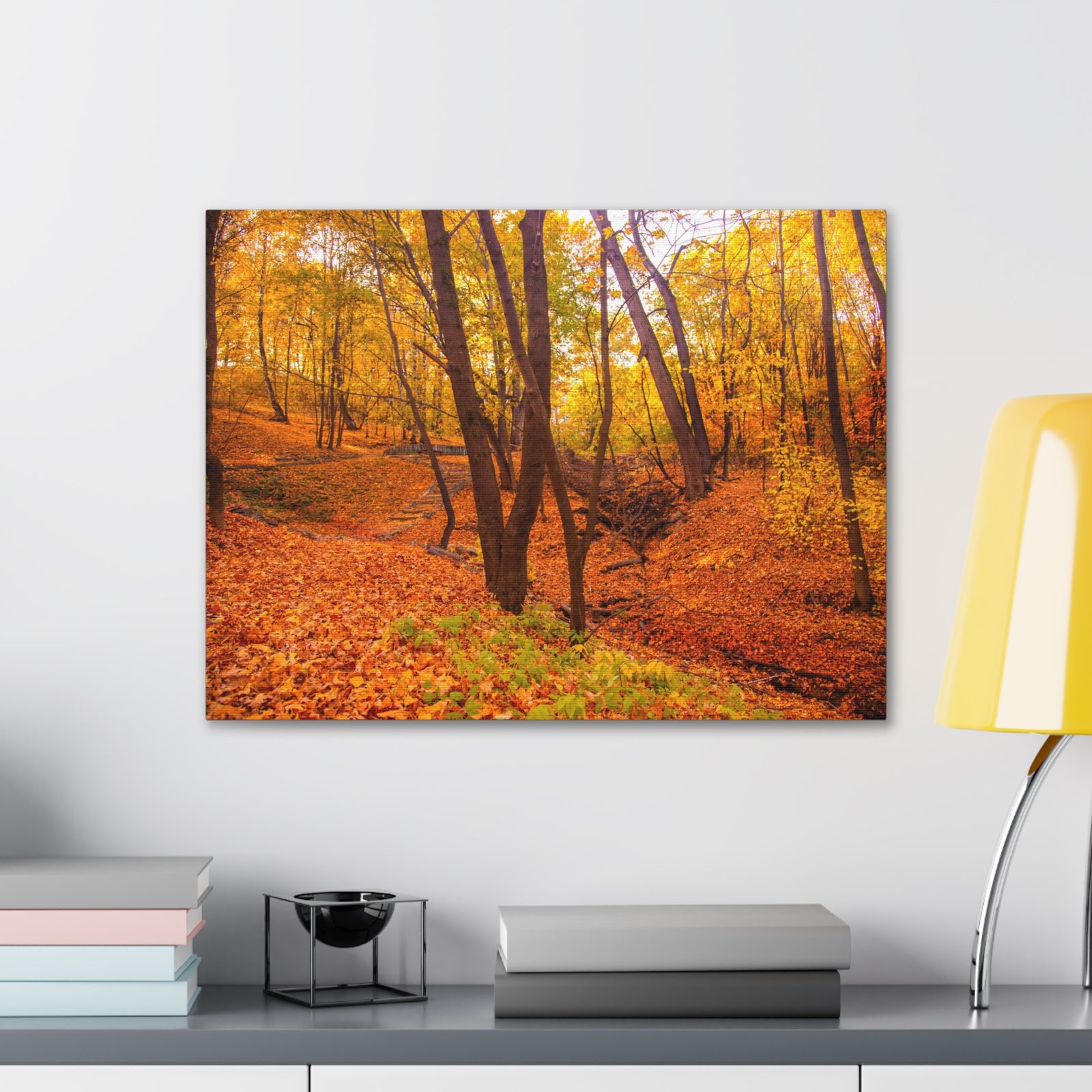 Fall Orange Tree Forest Nature Wilderness Photography Canvas Wall Art for Home Decor Ready-to-Hang-Express Your Love Gifts