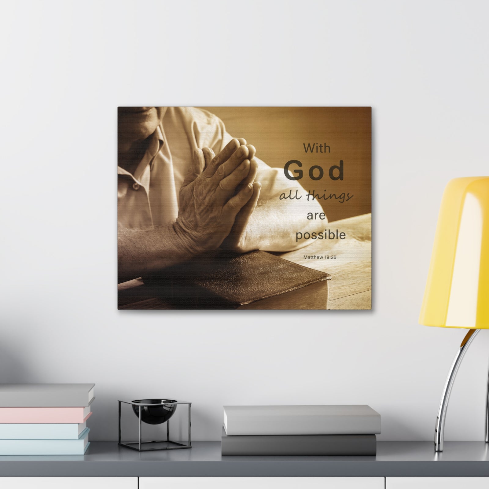 Scripture Walls With God Matthew 19:26 Praying Hands Bible Verse Canvas Christian Wall Art Ready to Hang-Express Your Love Gifts