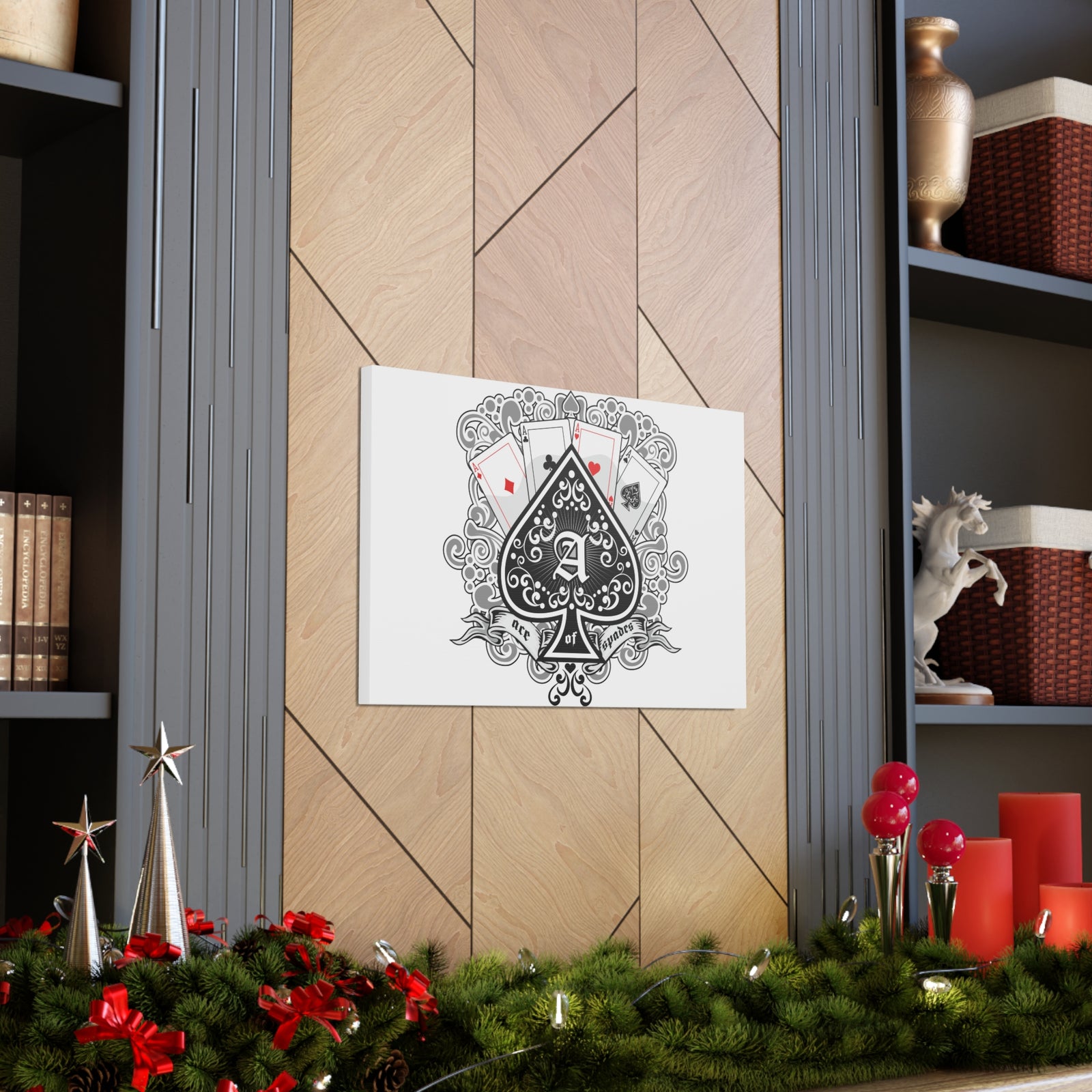 Gothic Coat Of Arms Ace Of Spades Playing Card Canvas Wall Art for Home Decor Ready-to-Hang-Express Your Love Gifts