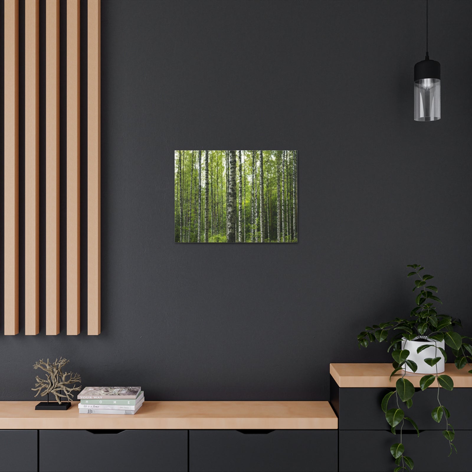 White Birch Trees in Green Forest Nature Wilderness Photography Canvas Wall Art for Home Decor Ready-to-Hang-Express Your Love Gifts