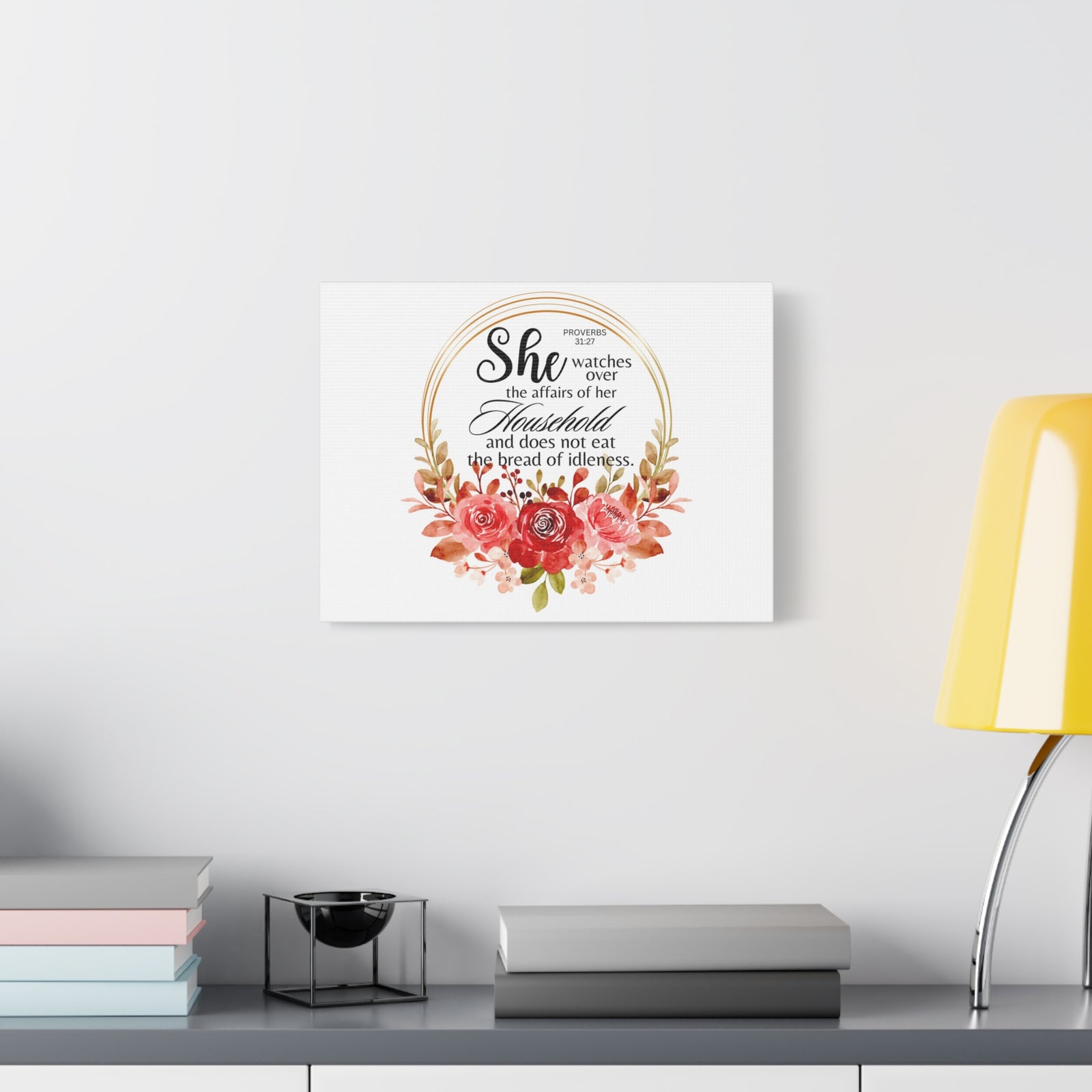 Scripture Walls Proverbs 31:27 She Watches Over Her Household Bible Verse Canvas Christian Wall Art Ready to Hang Unframed-Express Your Love Gifts