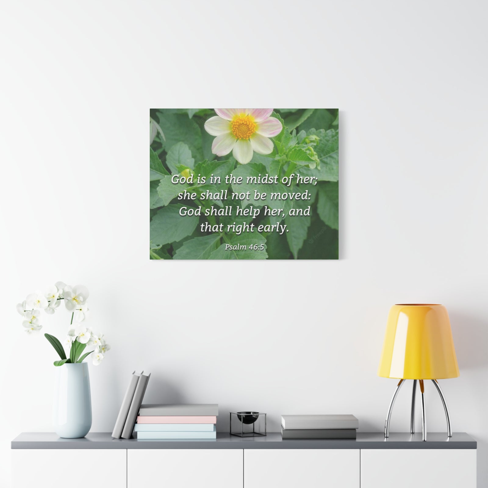 Scripture Canvas God Shall Help Her Psalm 46:5 Christian Wall Art Bible Verse Print Ready to Hang-Express Your Love Gifts