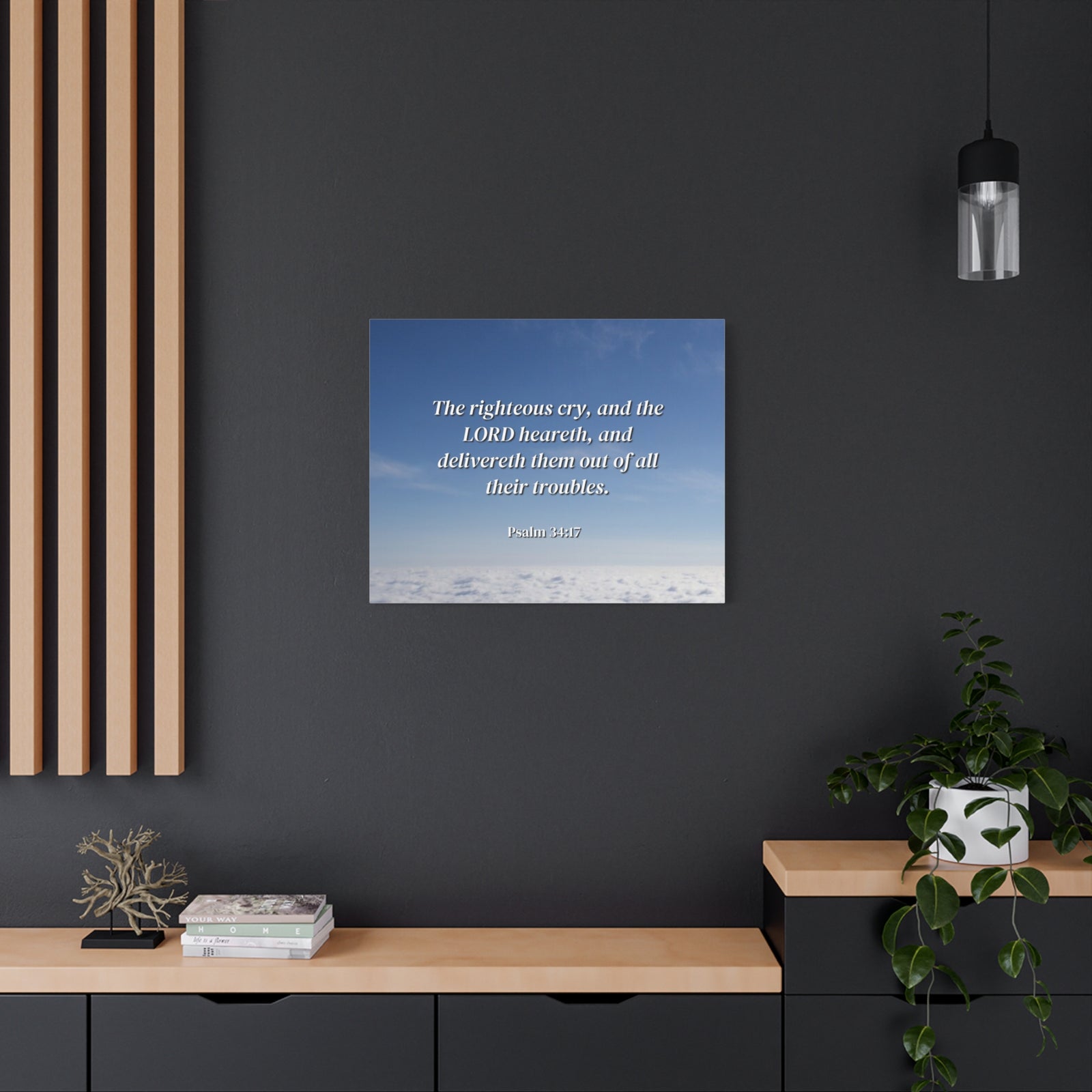 Scripture Canvas The Righteous Cry Psalm 34:17 Christian Wall Art Bible Verse Print Ready to Hang-Express Your Love Gifts
