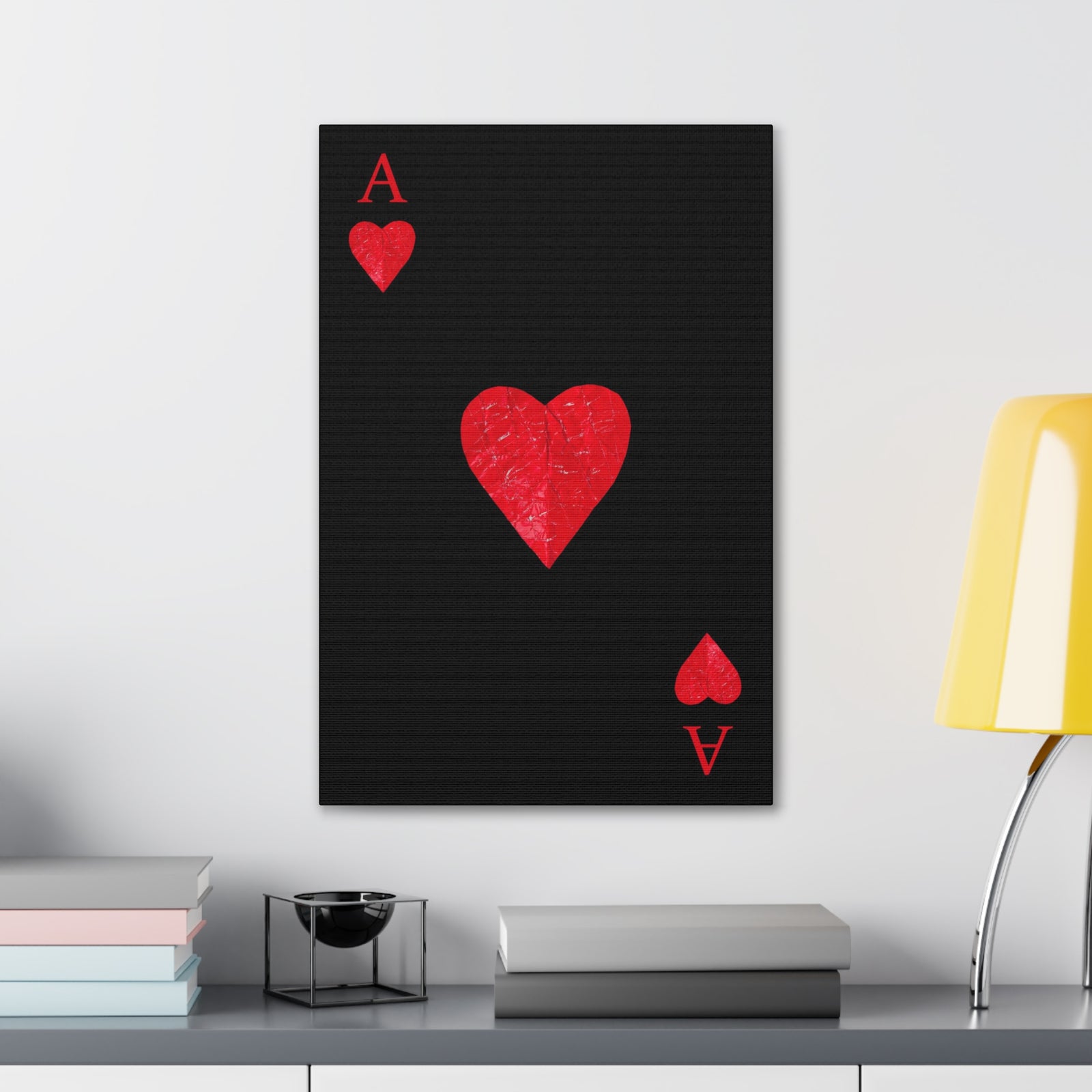 Ace Of Hearts Black Surface Playing Card Canvas Wall Art for Home Decor Ready-to-Hang-Express Your Love Gifts