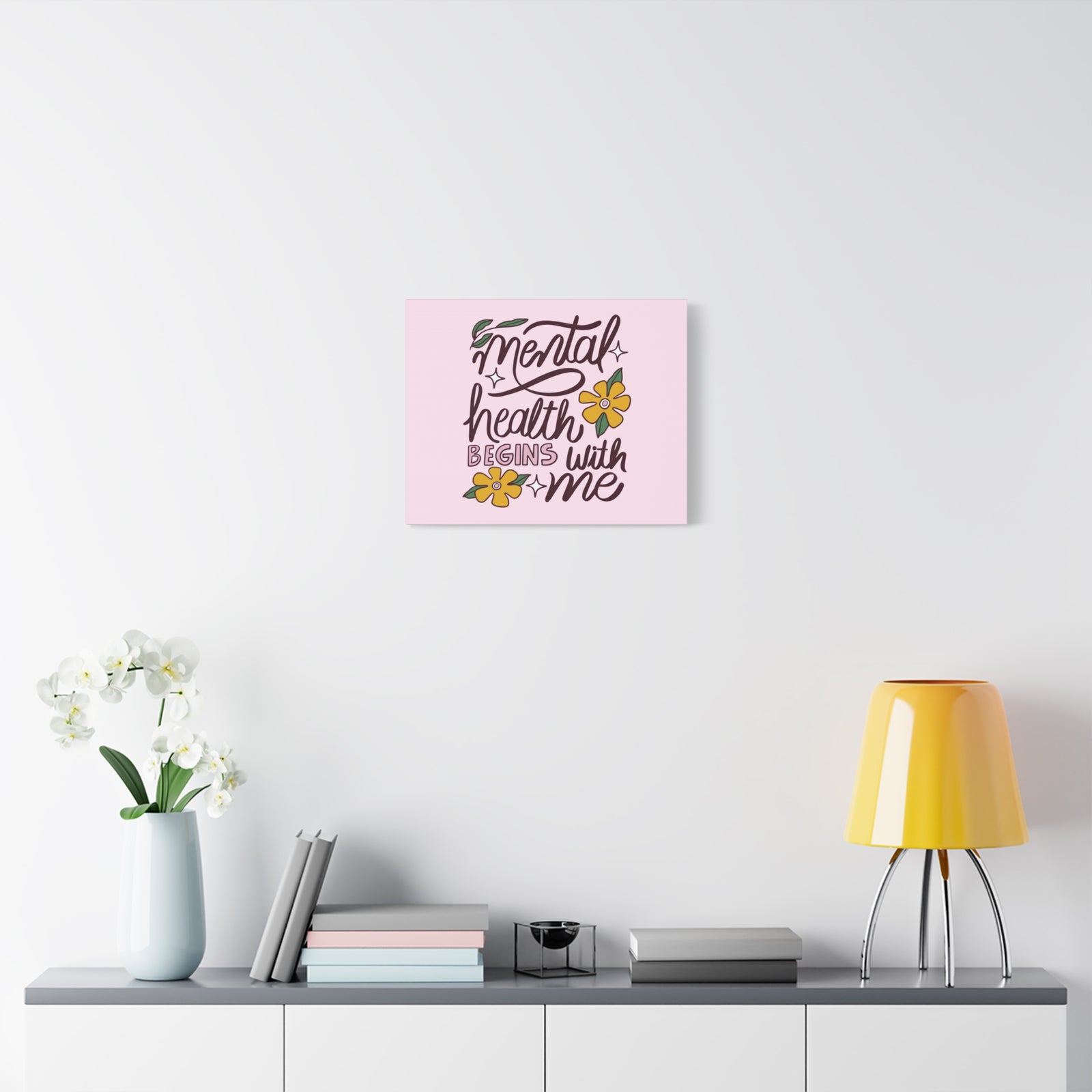 Inspirational Quote Canvas Mental Health Begins With Me Wall Art Motivational Motto Inspiring Prints Artwork Decor Ready to Hang-Express Your Love Gifts
