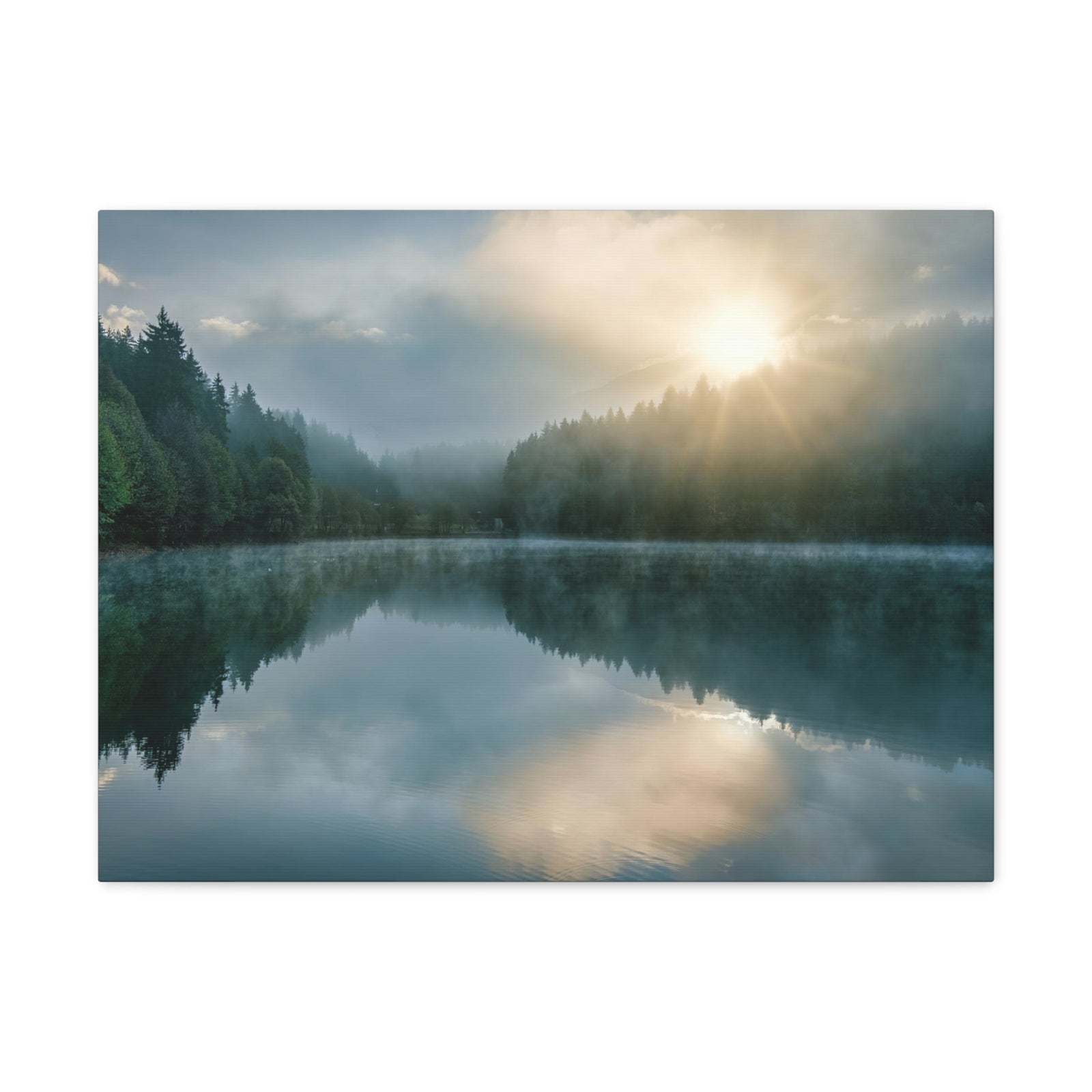Sunset Teal Forest Lake Nature Wilderness Photography Canvas Wall Art for Home Decor Ready-to-Hang-Express Your Love Gifts