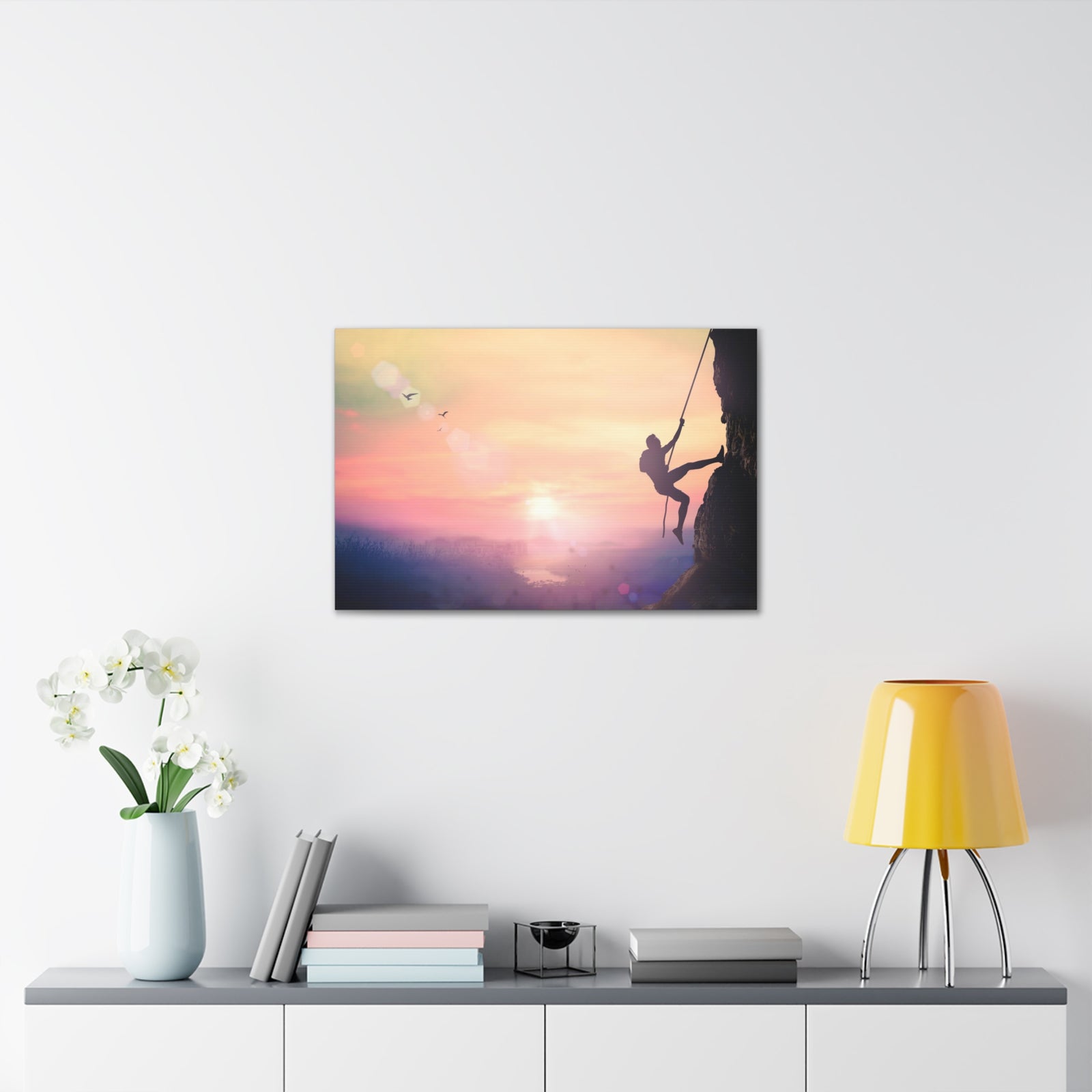 Man Climbing High Mountain Nature Wilderness Photography Canvas Wall Art for Home Decor Ready-to-Hang-Express Your Love Gifts