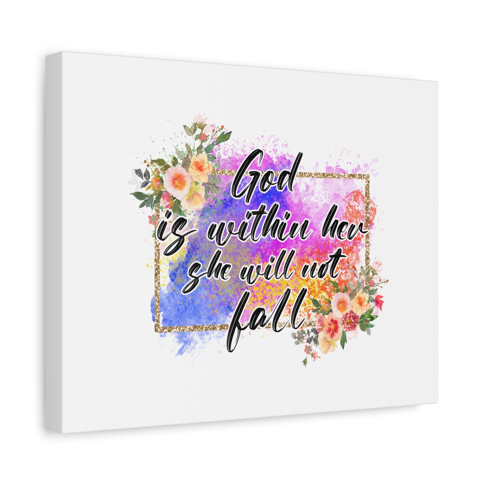 Scripture Canvas God Is Within Psalms 46:5 Flowers Christian Wall Art Bible Verse Print Ready to Hang-Express Your Love Gifts