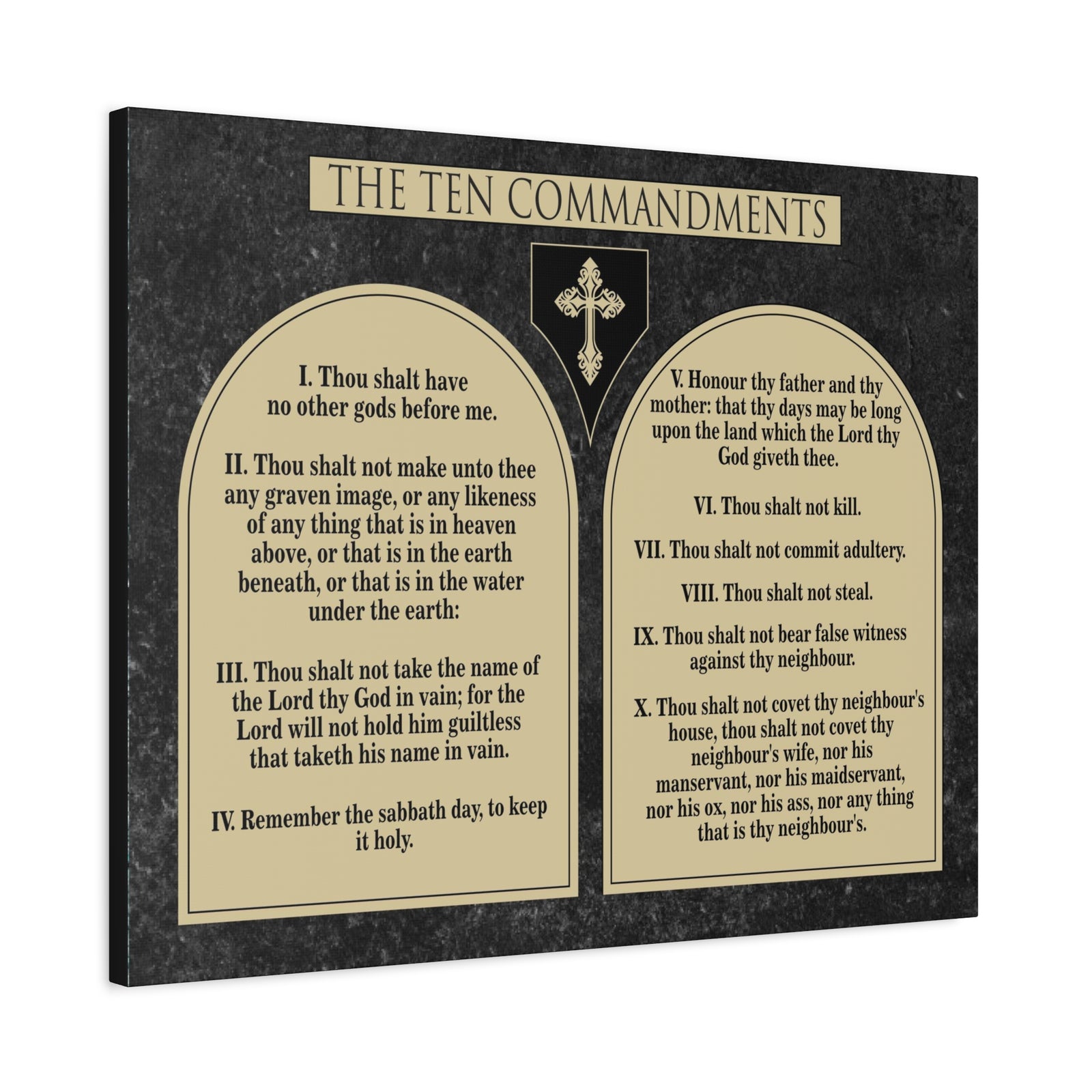 Scripture Canvas Ten Commandments Tablets Brown Christian Wall Art Print Ready to Hang-Express Your Love Gifts