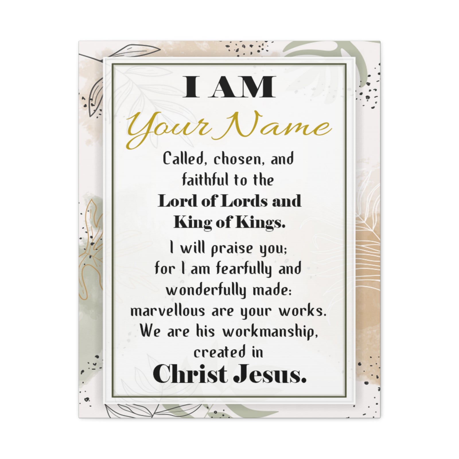 Personalized Called Chosen in Christ's Workmanship Bible Chapter Canvas Christian Wall Art Ready to Hang-Express Your Love Gifts