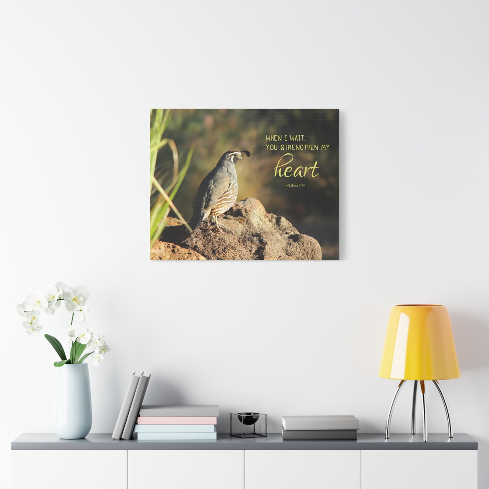 Scripture Walls Strengthen My Heart Psalm 27:14 Bird Bible Verse Canvas Christian Wall Art Ready to Hang-Express Your Love Gifts