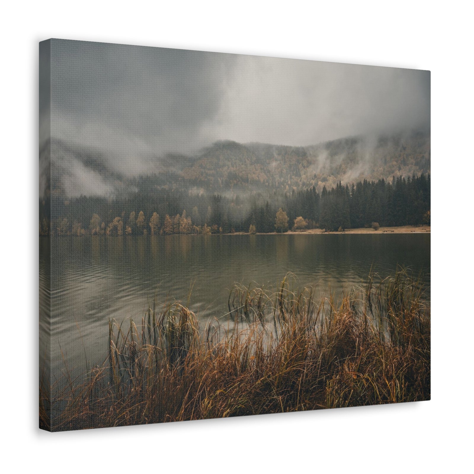 Misty Mountain Lake Reflection Nature Wilderness Photography Canvas Wall Art for Home Decor Ready-to-Hang-Express Your Love Gifts