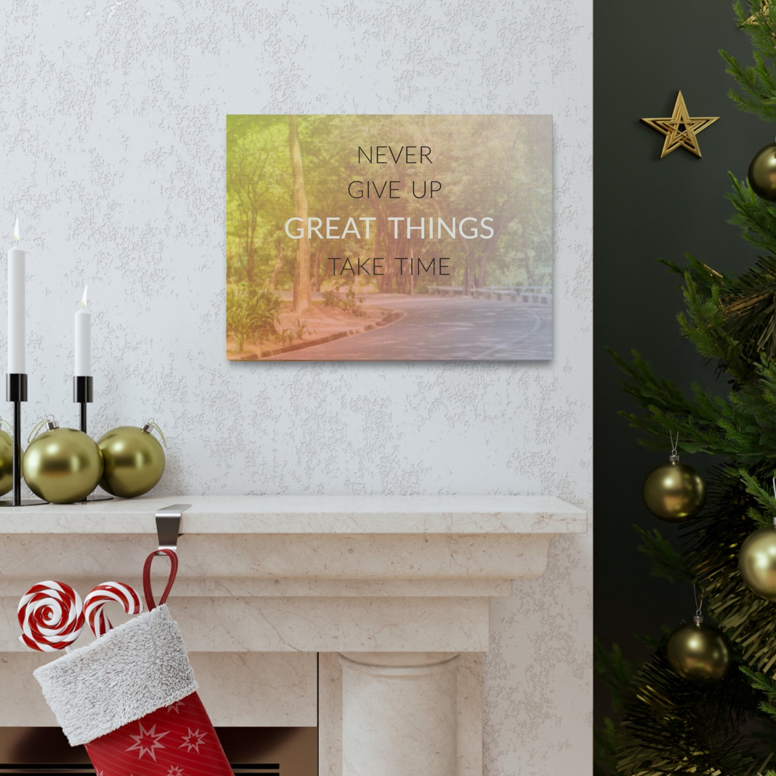 Inspirational Quote Canvas Never Give Up Motivational Print Ready to Hang Artwork-Express Your Love Gifts