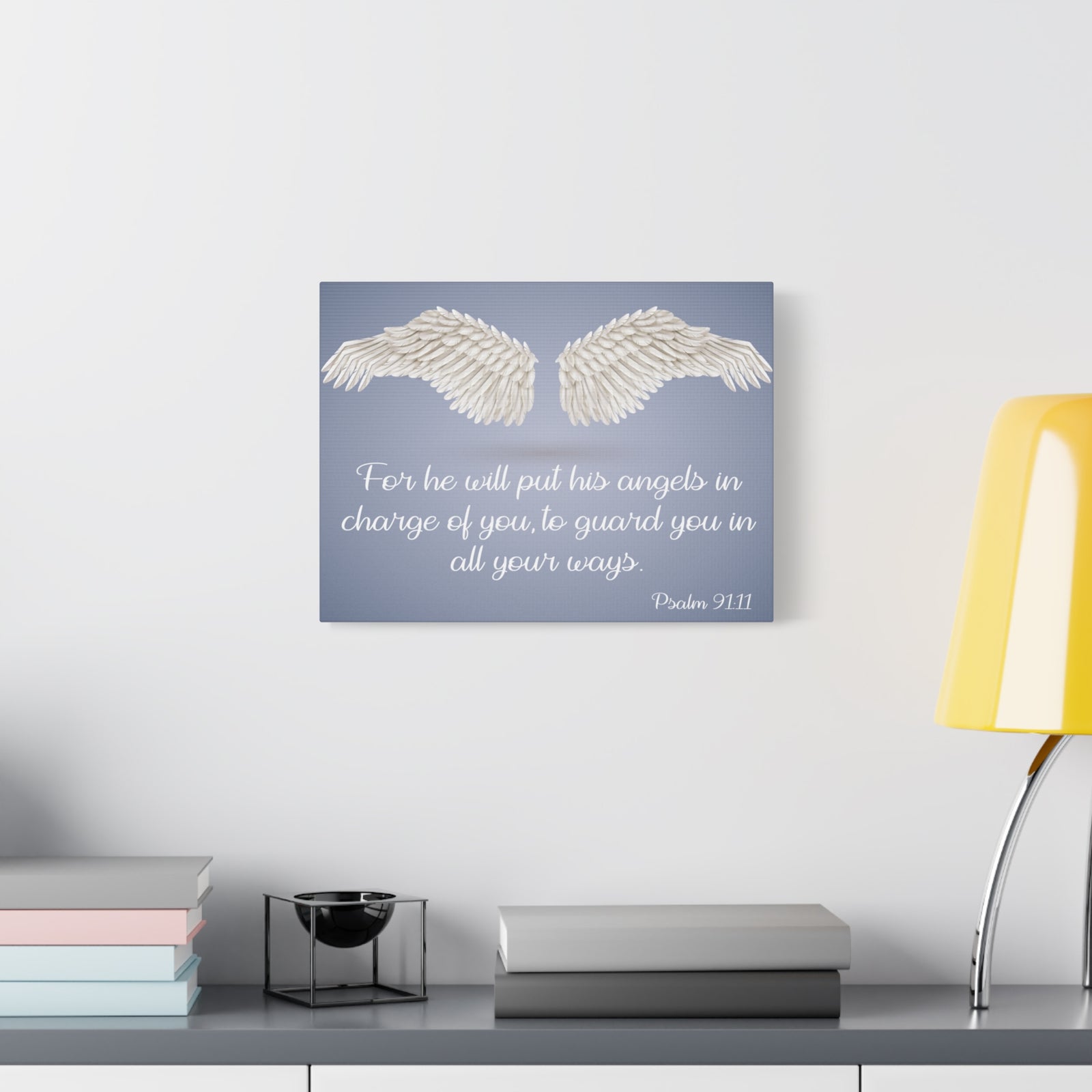 Bible Verse Canvas God's Angels Psalm 91:11 Christian Home Décor Wall Art Scripture Ready to Hang Faith Print-Express Your Love Gifts