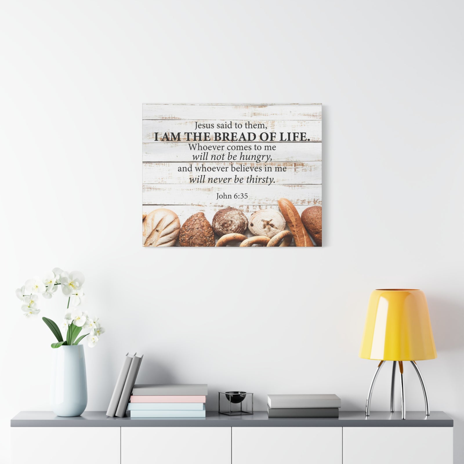 Bible Verse Canvas Bread of Life John 6:35 Scripture Wall Art Christian Home Decor-Express Your Love Gifts