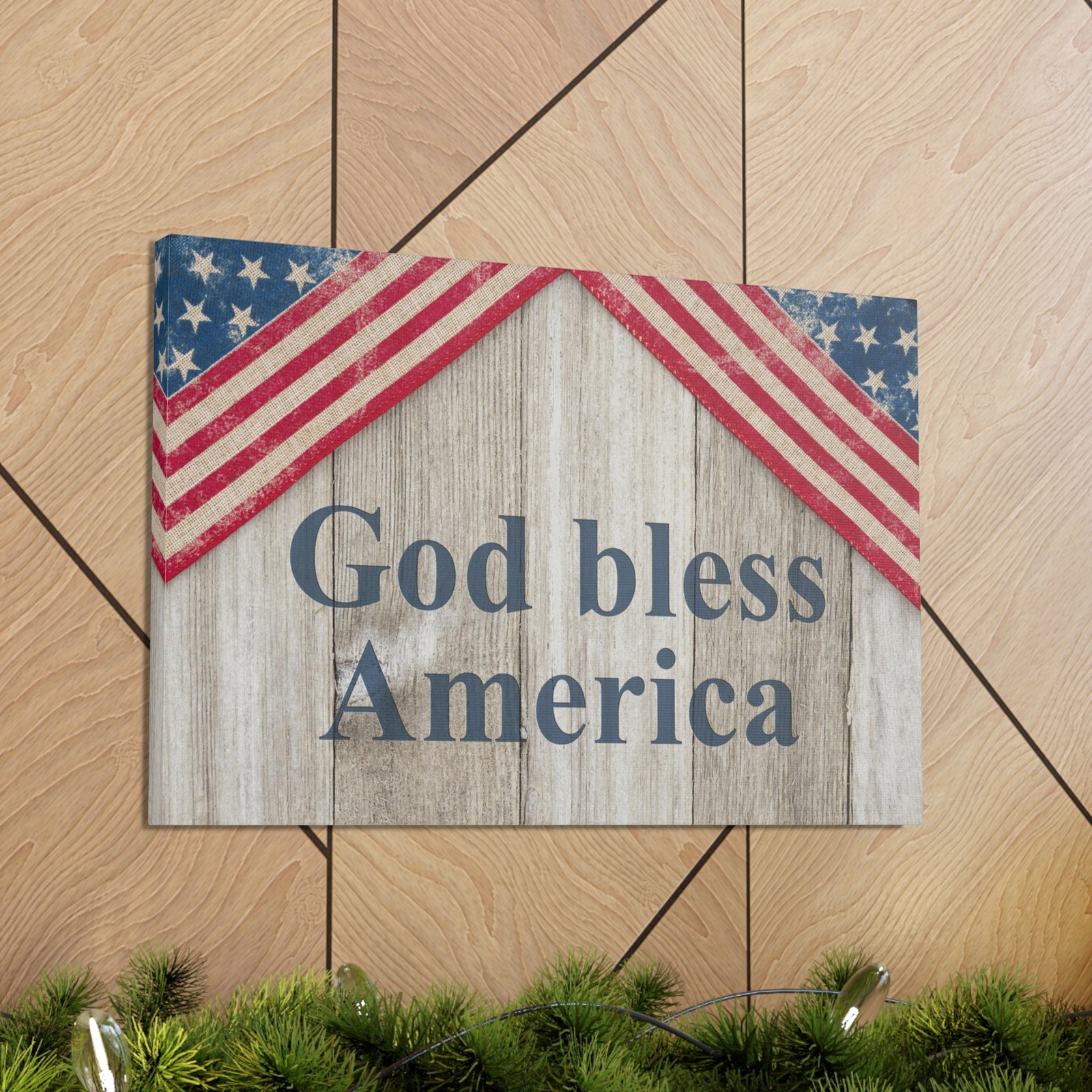 God Bless America Patriotic Message Canvas Wall Art for Home Decor Ready-to-Hang-Express Your Love Gifts