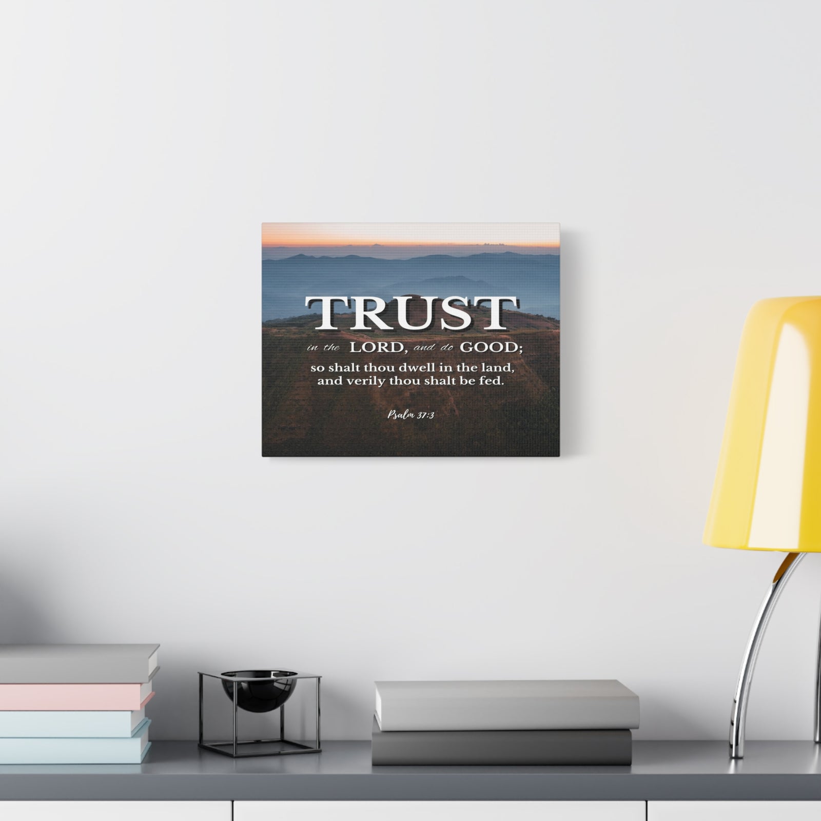 Scripture Canvas Trust Psalm 37:3 Mountains Christian Wall Art Bible Verse Print Ready to Hang-Express Your Love Gifts