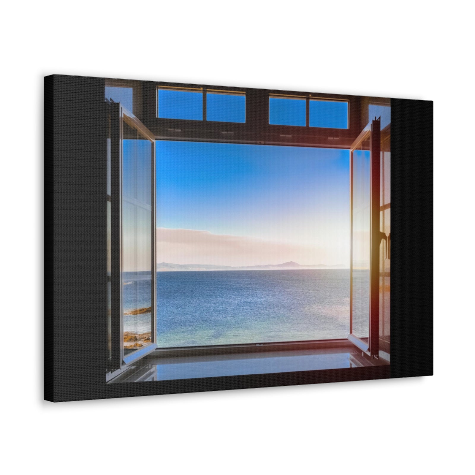 Dark Room Sunset Sea View Open Window Ocean Canvas Wall Art for Home Decor Ready-to-Hang-Express Your Love Gifts