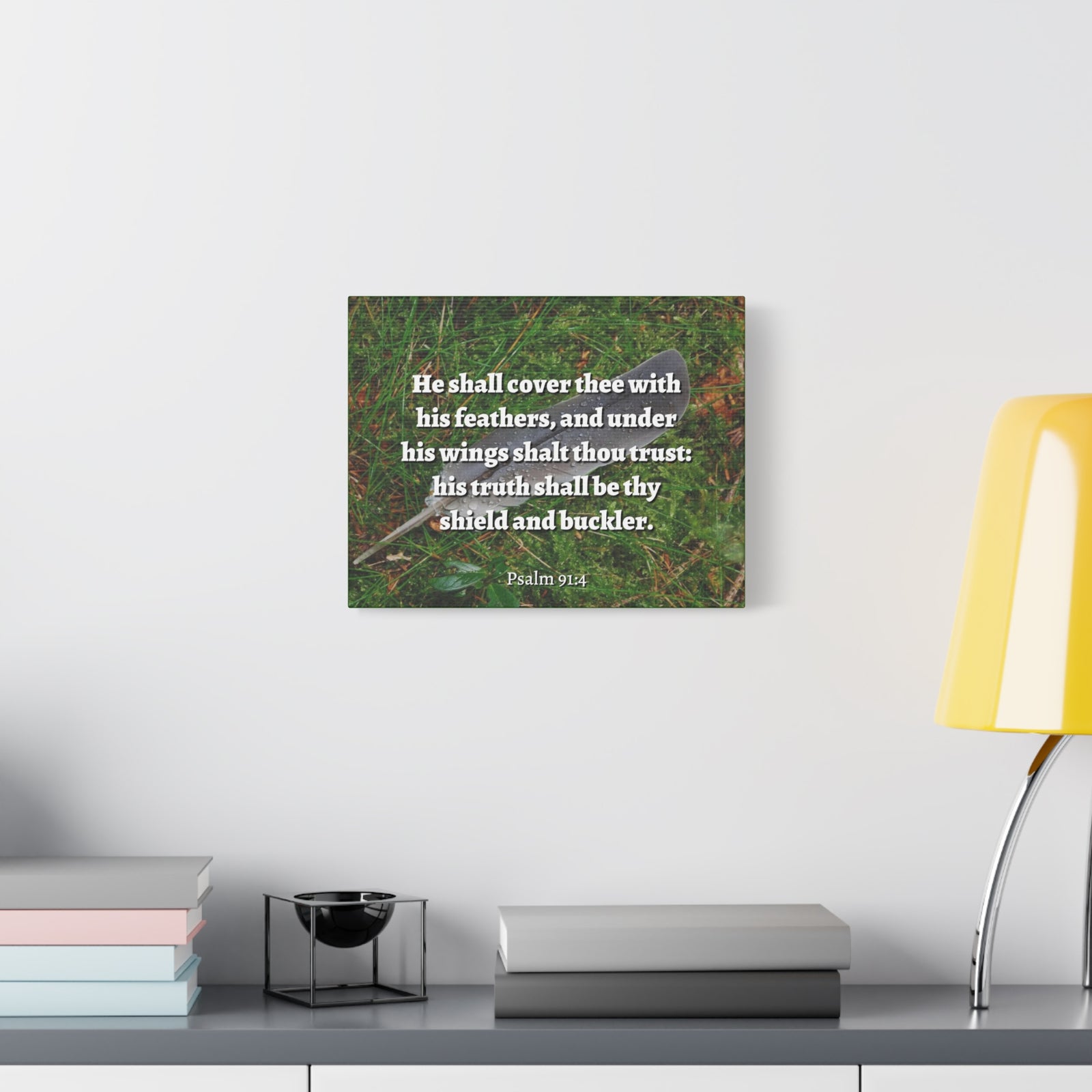 Scripture Canvas Shield And Buckler Psalms 91:4 Christian Wall Art Bible Verse Print Ready to Hang-Express Your Love Gifts