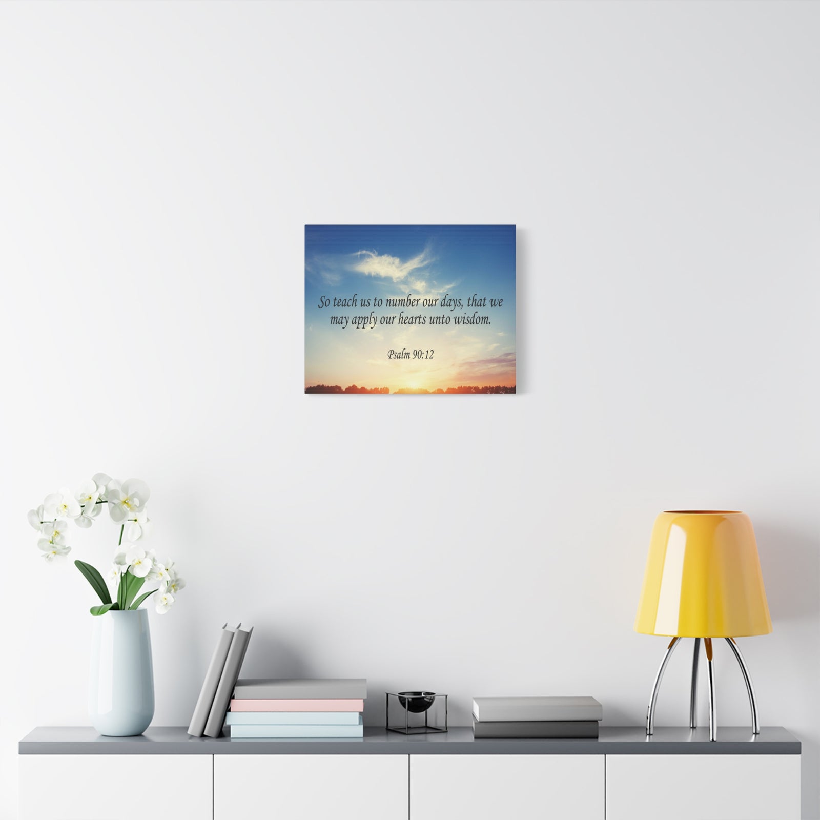 Scripture Canvas Hearts Unto Wisdom Psalm 90:12 Christian Wall Art Bible Verse Print Ready to Hang-Express Your Love Gifts