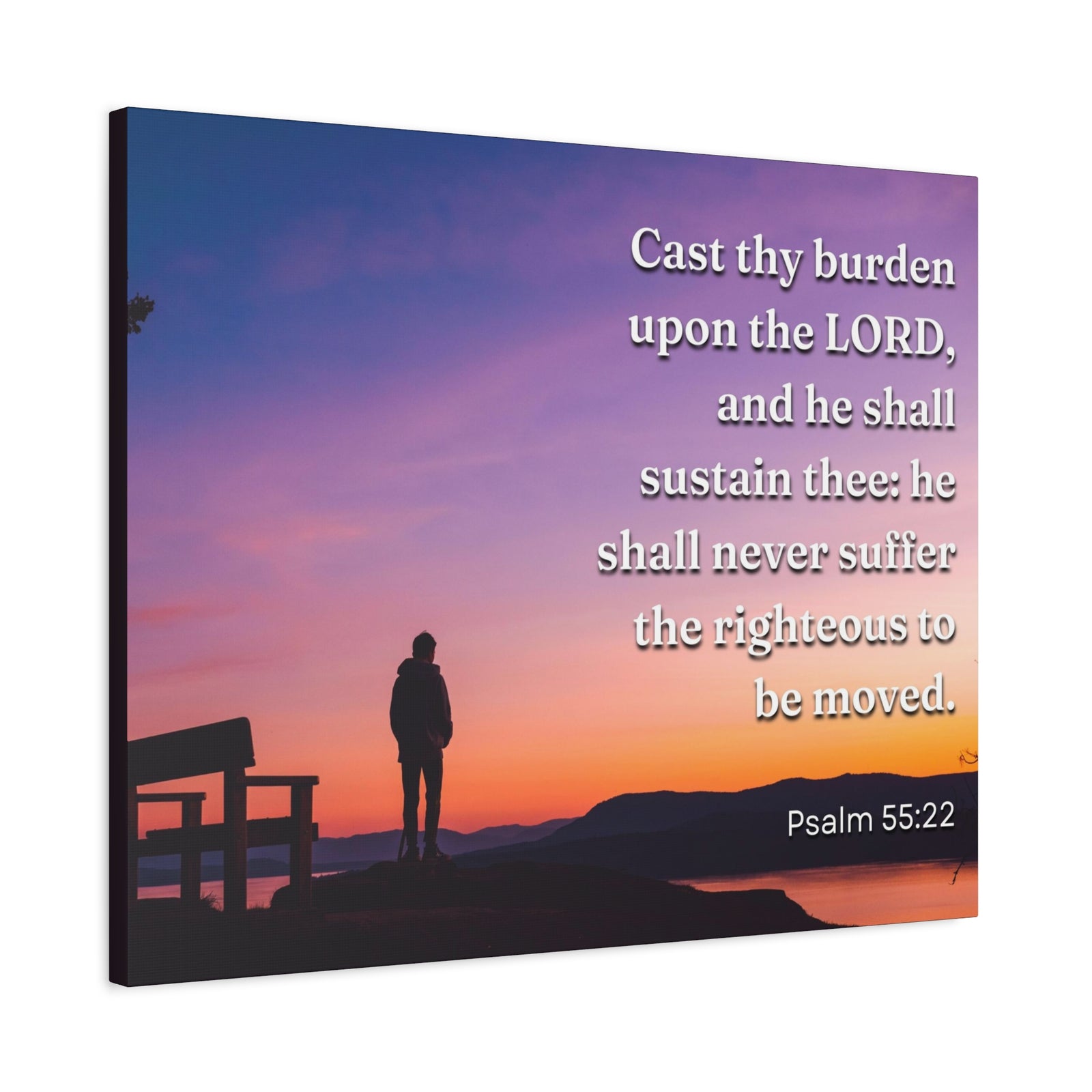 Scripture Canvas The Righteous Psalm 55:22 Christian Wall Art Bible Verse Print Ready to Hang-Express Your Love Gifts