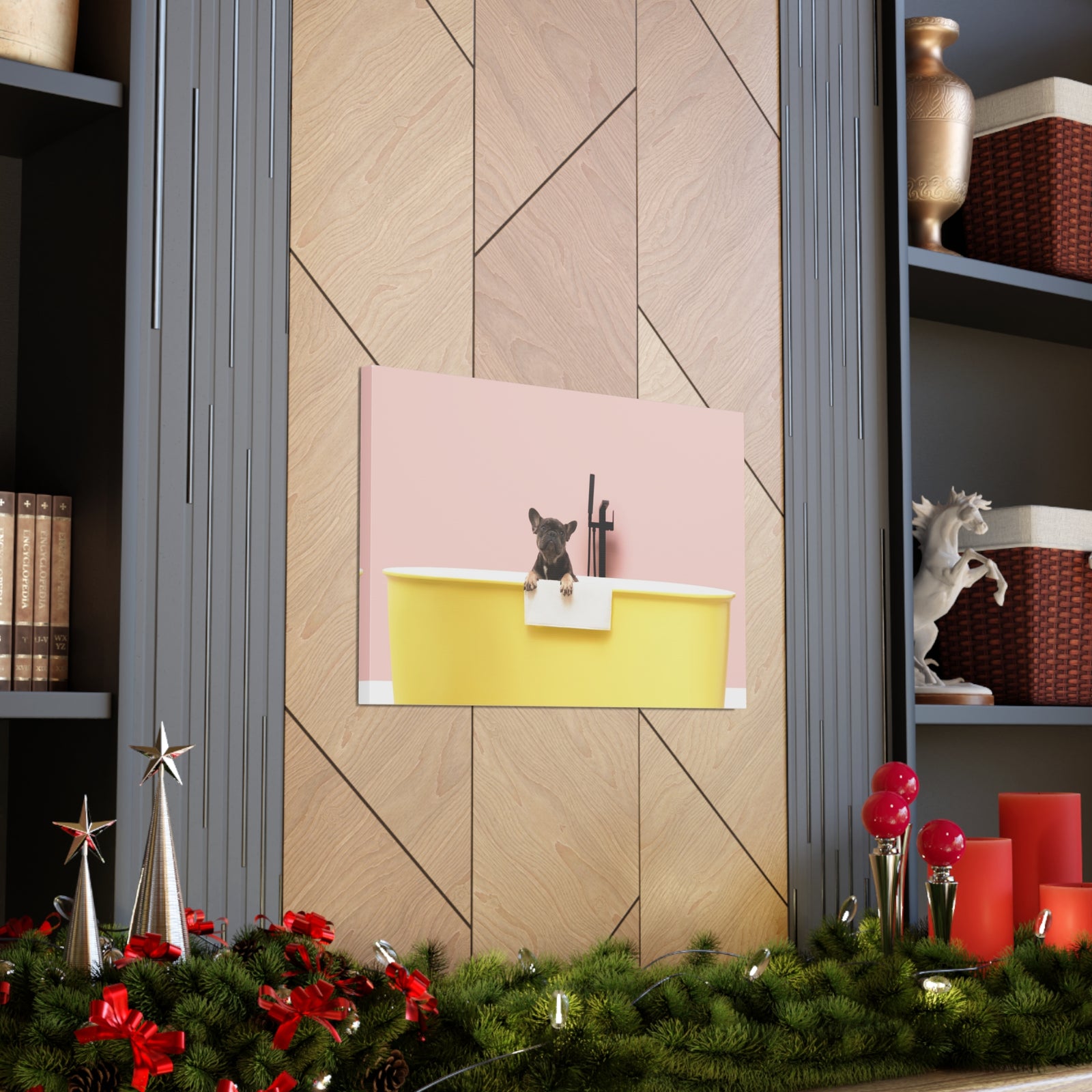 Cute French Bulldog Bath Canvas Wall Art for Home Decor Ready-to-Hang-Express Your Love Gifts