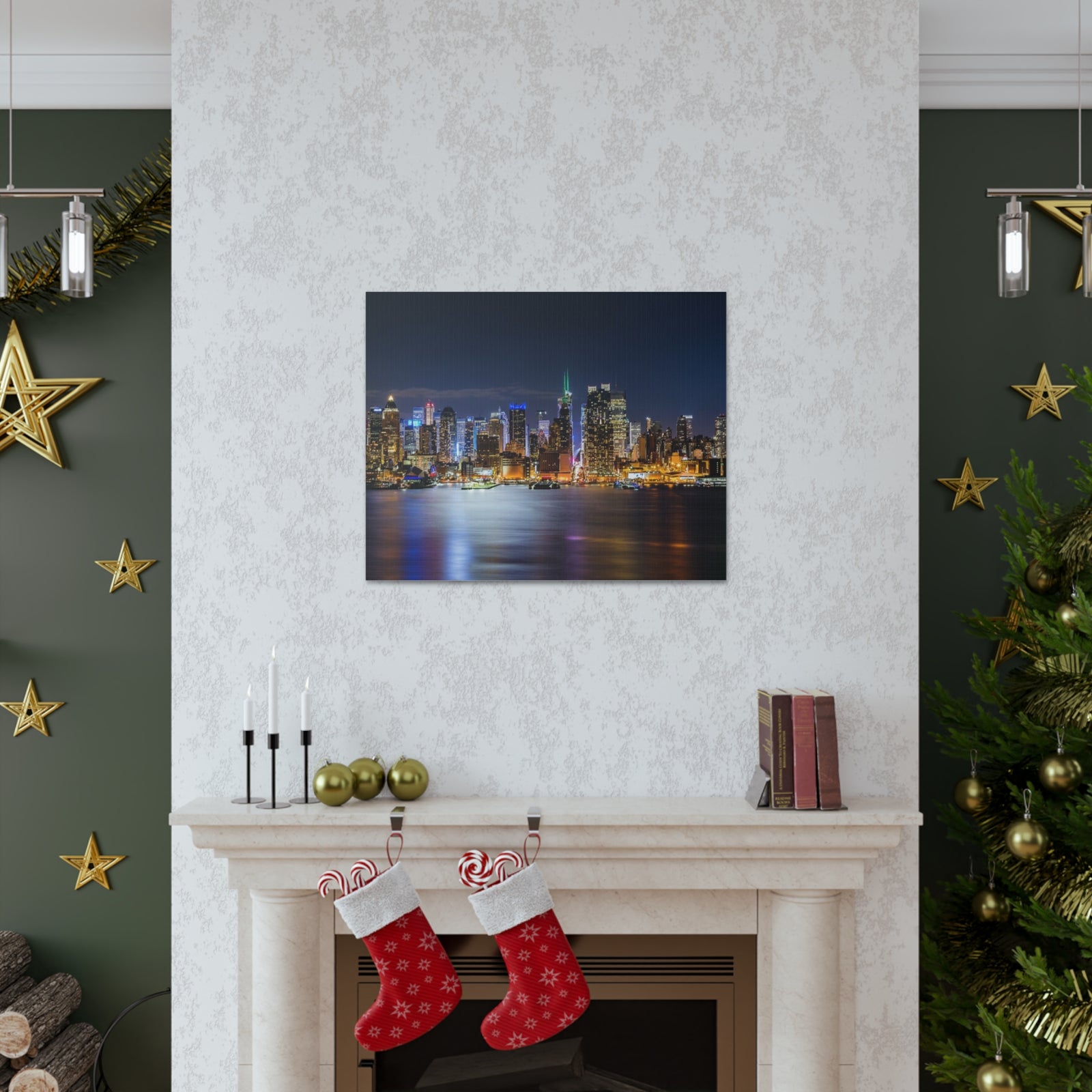 New York Night Skyline Canvas Artwork High-Quality Breathtaking Stunning Cityscape for Home Decor Ready to Hang-Express Your Love Gifts