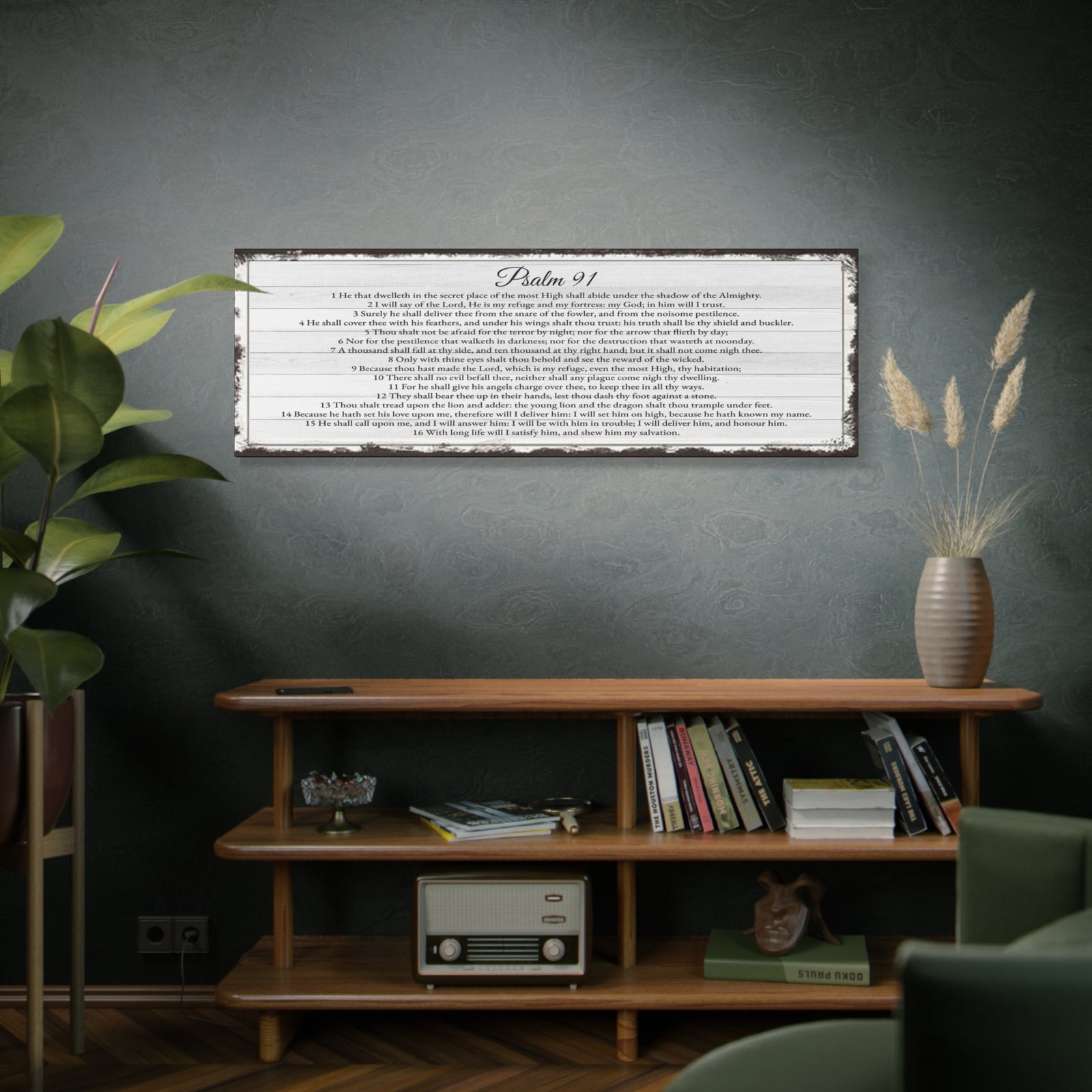 Scripture Walls Psalm 91 English Landscape White Bible Verse Canvas Christian Wall Art Ready to Hang Unframed-Express Your Love Gifts