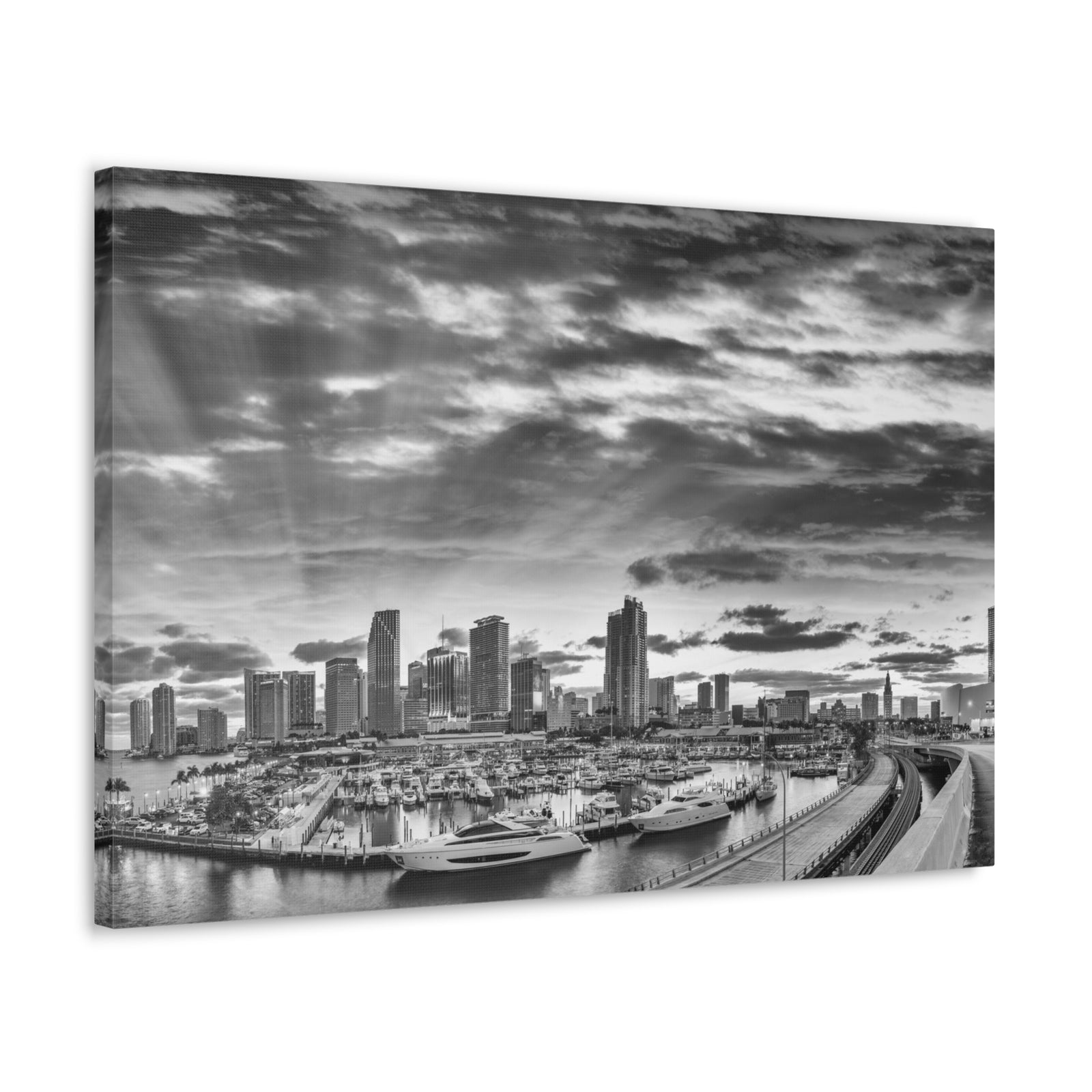 Miami Black And White Skyline Canvas Artwork High-Quality Breathtaking Stunning Cityscape for Home Decor Ready to Hang-Express Your Love Gifts